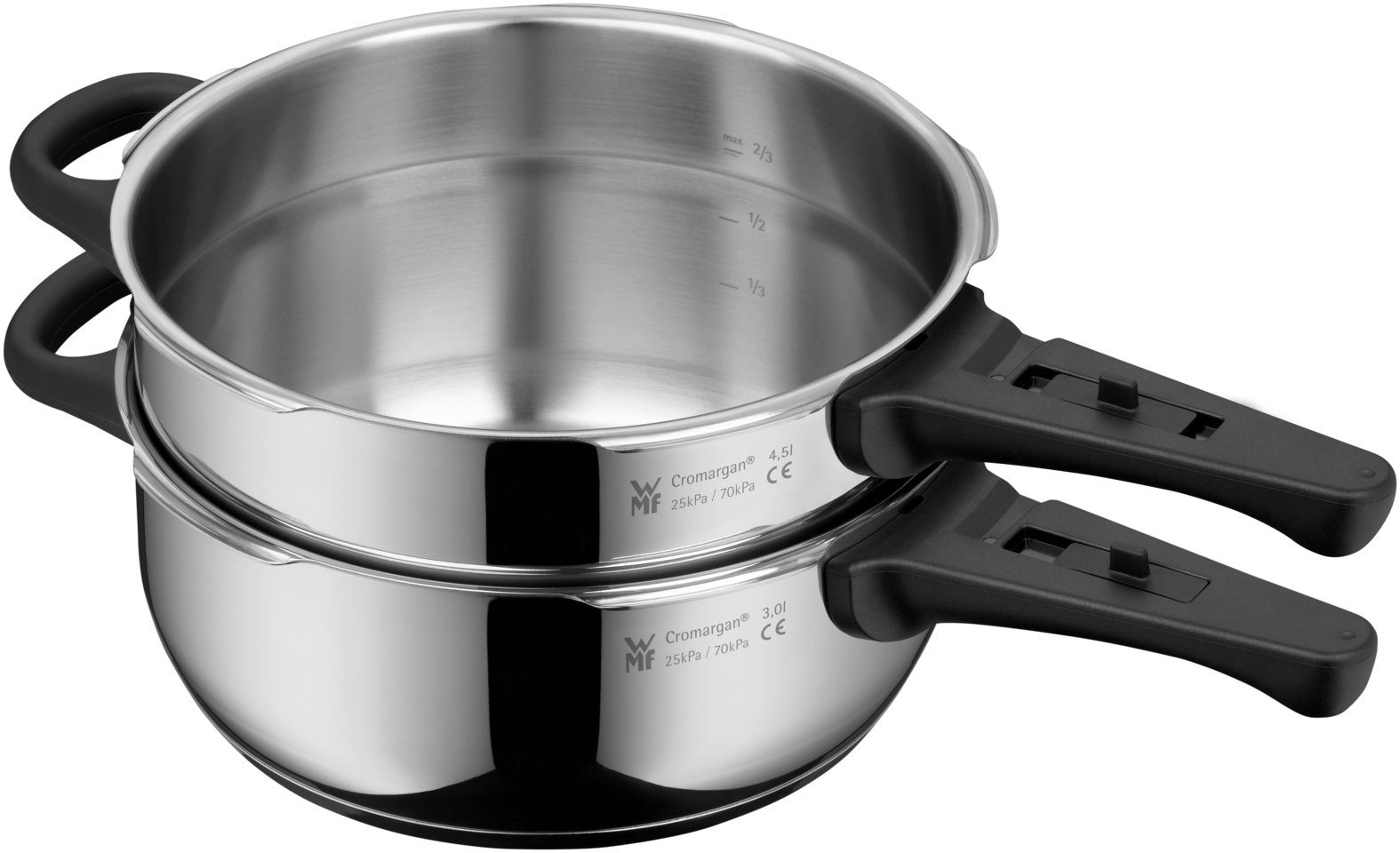 WMF Schnellkochtopf Perfect One Pot Schnellkochtopf-Set, 22 cm, 3&4,5 L, mit Dämpfeinsatz, Cromargan Edelstahl rostfrei 18/10 (2-tlg), 3-in-1 Kochtopf, Kochanzeige, 7-stufiges Sicherheitssystem