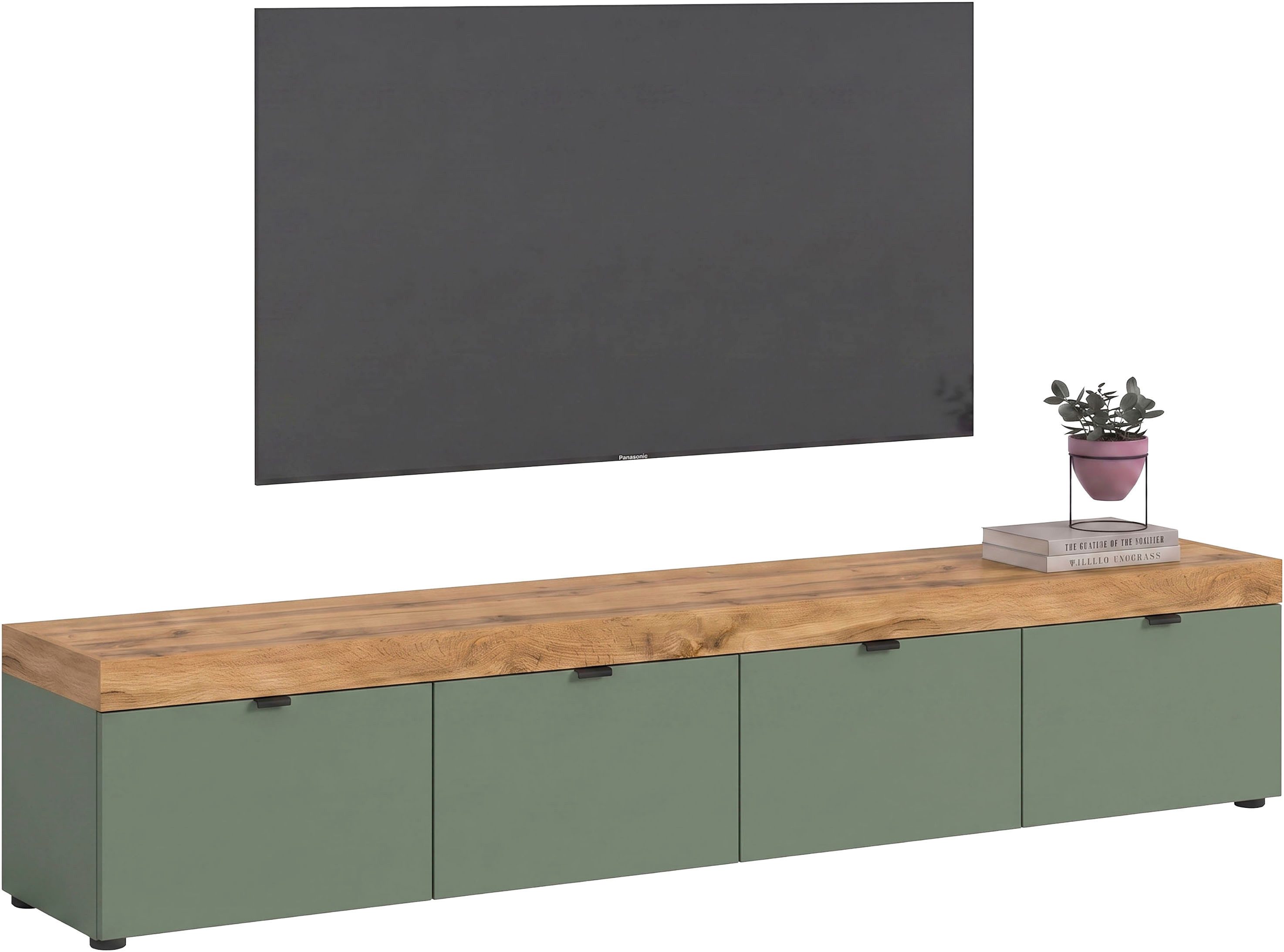 OTTO home Lowboard MAMBO II, Breite 200 cm, 4 Klappen, 4 Fächer (1 St., 2-farbige Ausführung, in verschiedenen modernen Trendfarben erhältlich), Lowboard, TV Unterschrank, TV-Schrank, Wohnzimmer