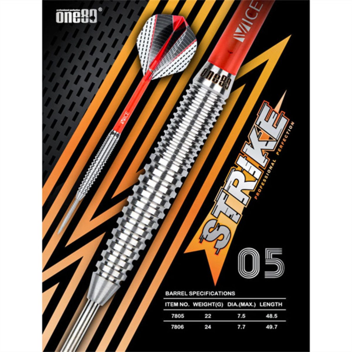 one80 Dartpfeil Strike 05 Steeldarts 24g Professionell Tungsten 80%, Präzise verarbeitetes Barrel unterstützt Kontrolle und Wurftechnik