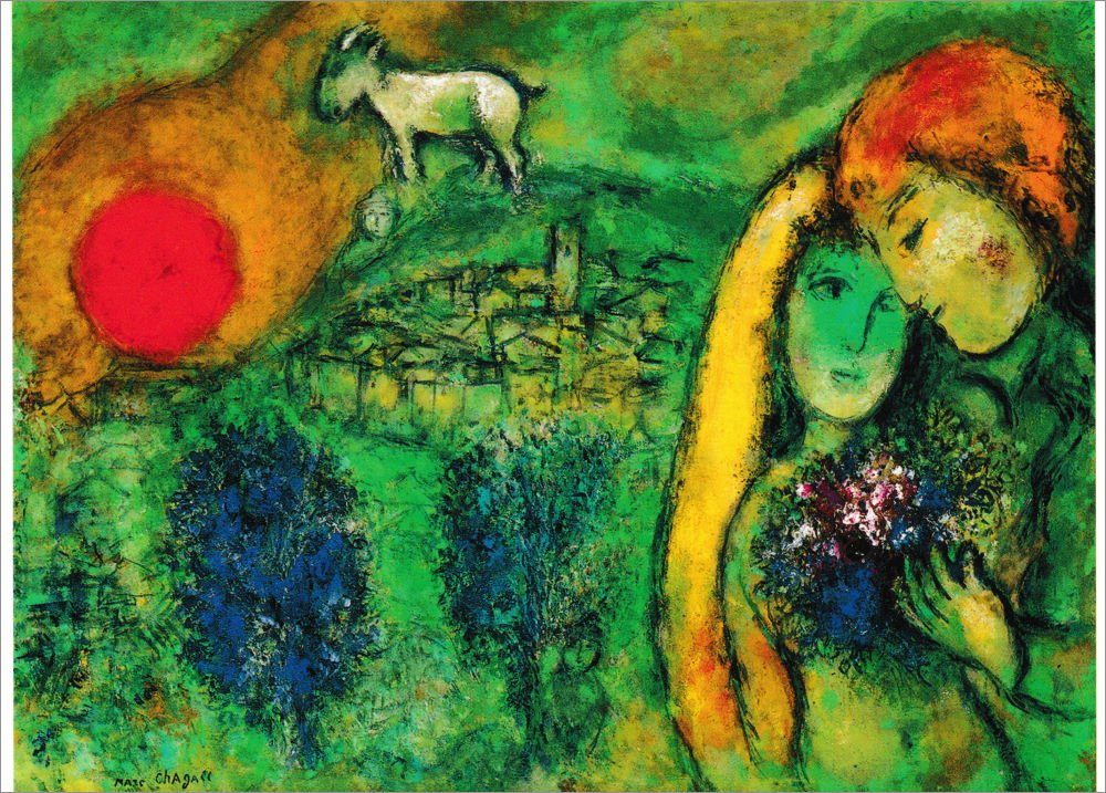 Postkarte Kunstkarte Marc Chagall "Die Liebenden von Vence"