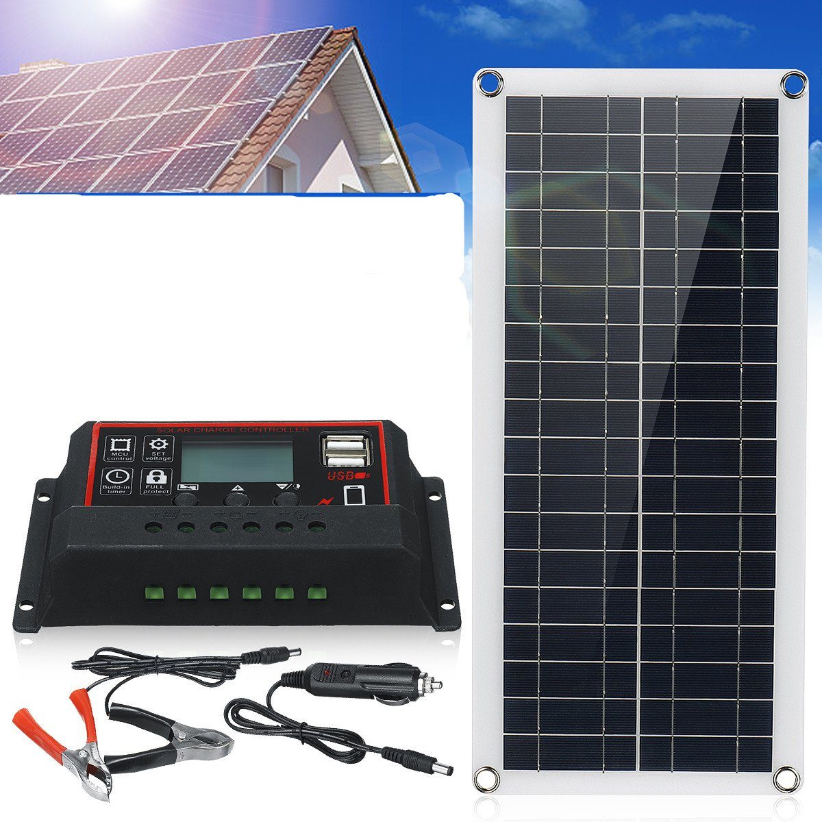 DE 20W 12V Solarzelle Solarpanel Solarmodul Ladegerät USB für Auto Boot Caravan 
