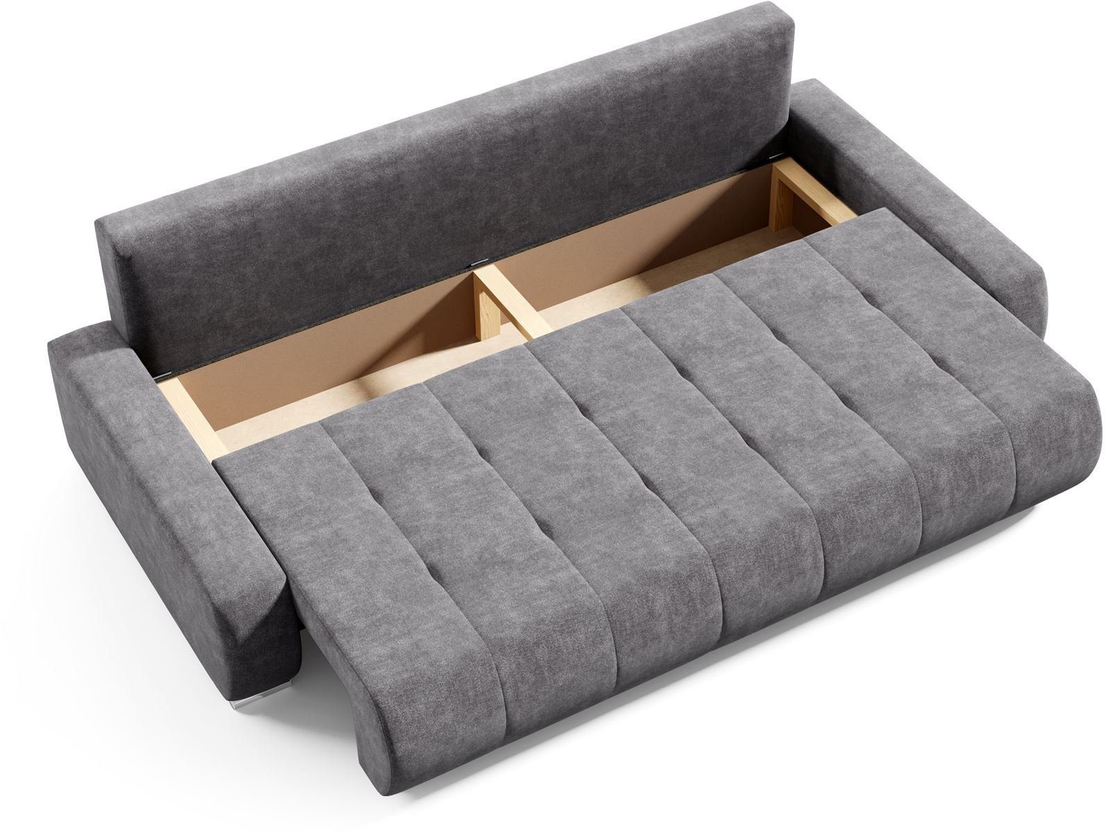 Beautysofa Schlafsofa DRACO 3-Sitzer mit Schlaffunktion und Bettkasten, Modernes Design & Zeitloser Komfort, Liegefläche: 160 x 200 cm