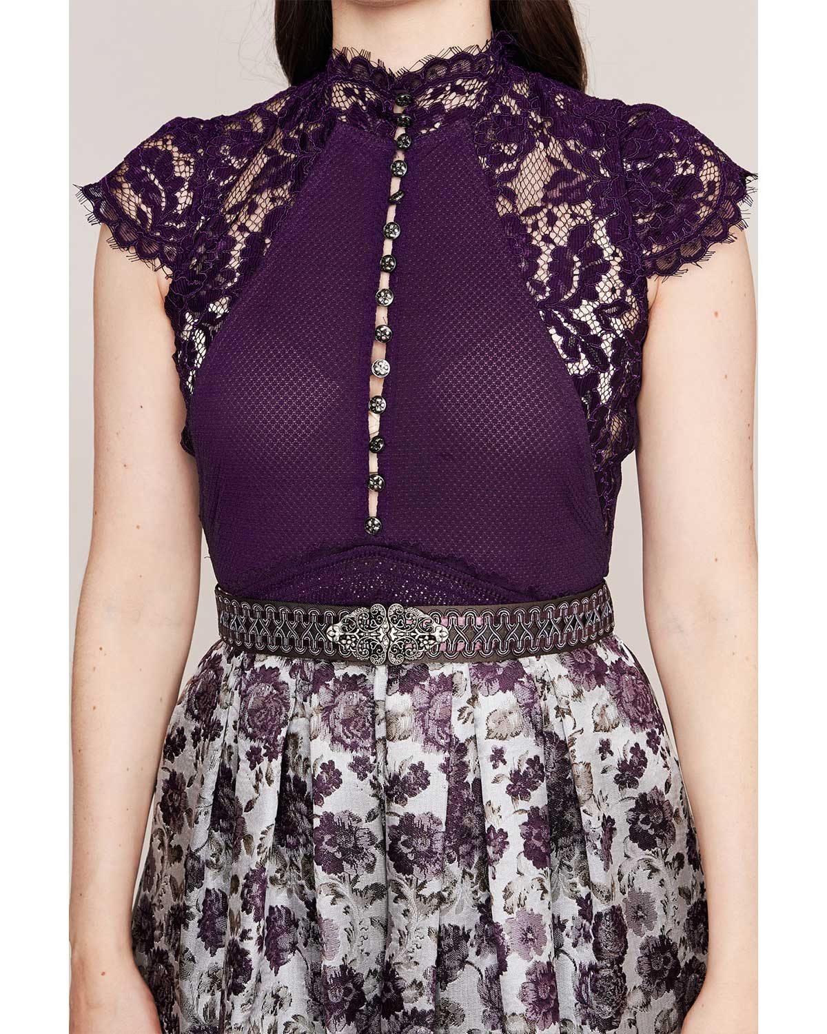 KRÜGER COLLECTION Body Trachtenshirt 'Millie' mit Spitze 282165, Lila