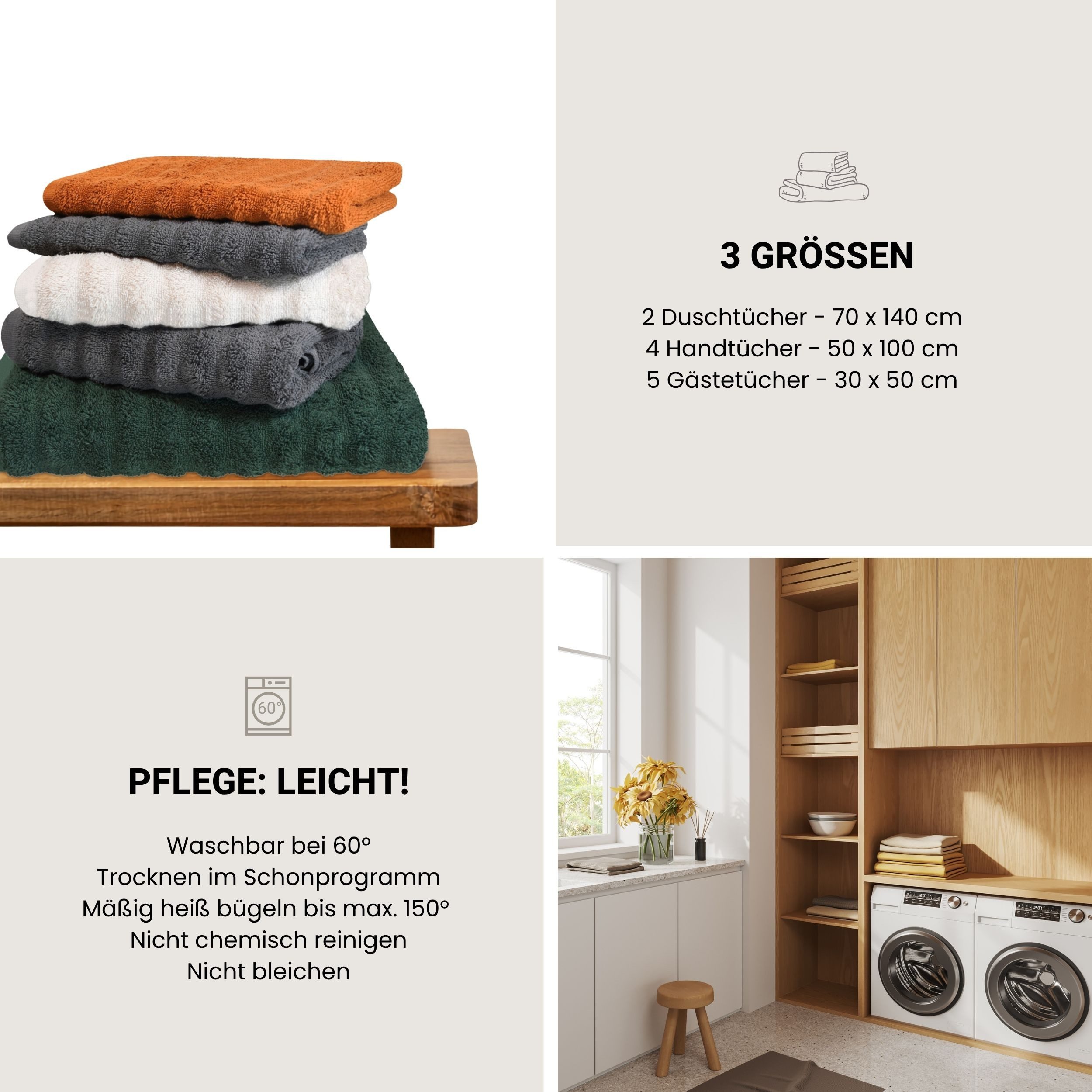 Schiesser Duschtücher Neapel aus 100% Baumwolle mit eleganter Hoch-Tief-Optik, Frottier (2-St), OEKO-TEX® MADE IN GREEN – Bild 5 von 5