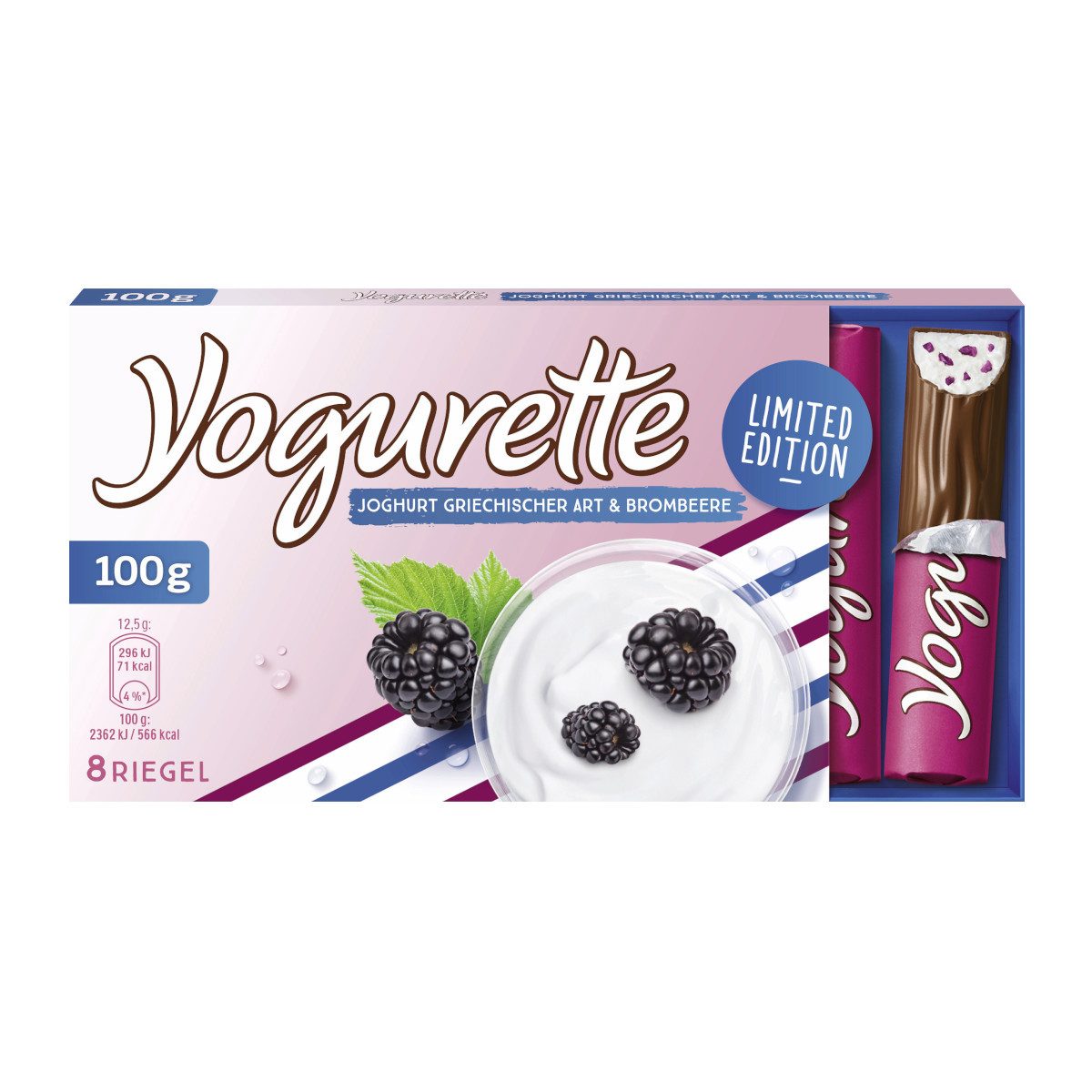 Yogorette Schokolade, Ferrero Yogurette Joghurt Griechische Art Brombeere 8 Riegel 100g