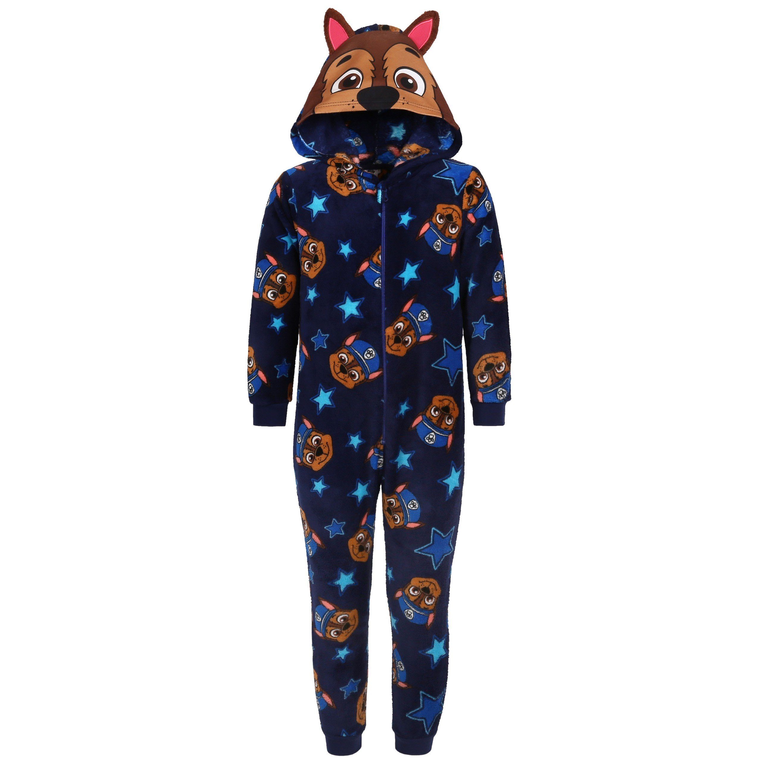 PAW PATROL Schlafanzug Paw Patrol Chase - Kinder Fleece-Einteiler mit Kapuze, 3-4 Jahre