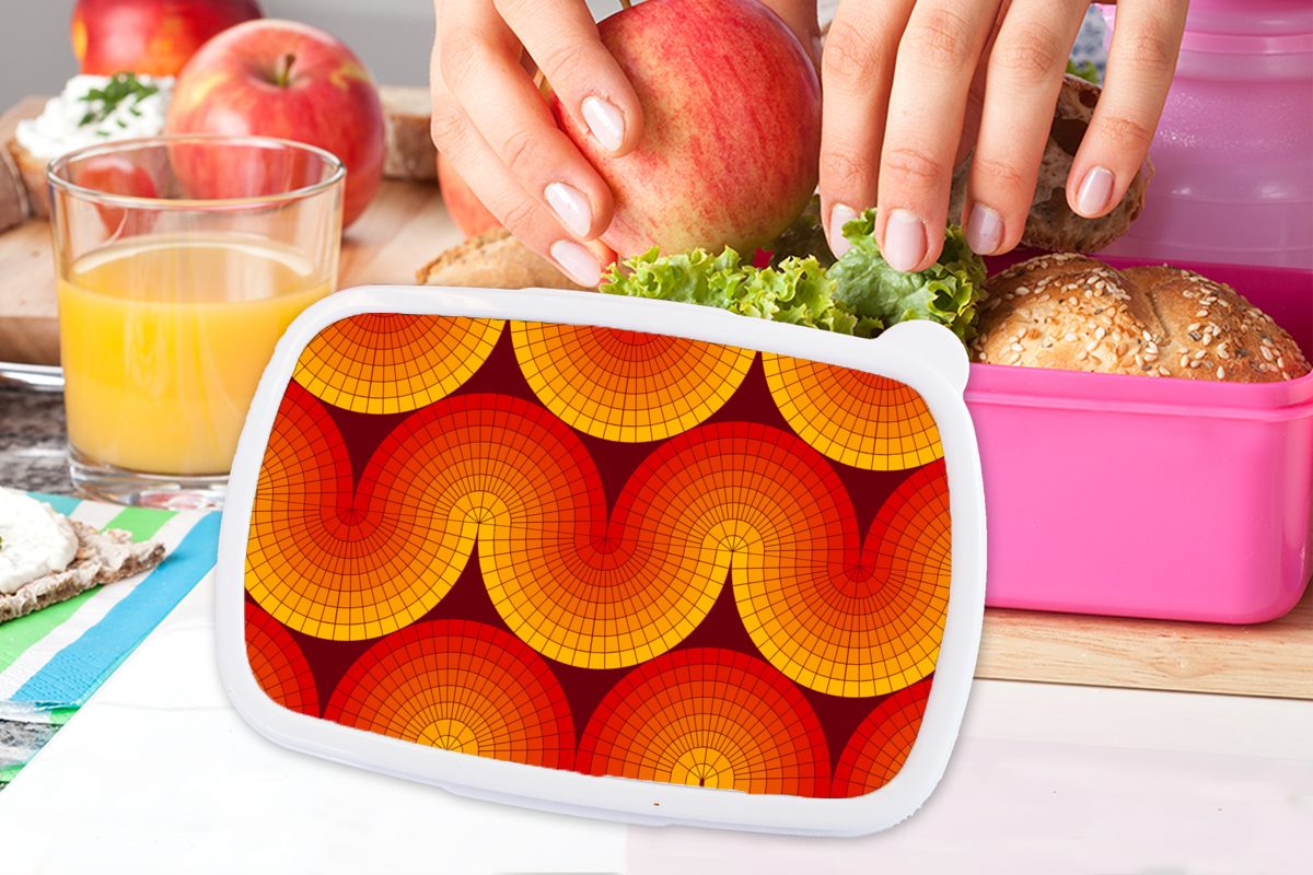 Kunststoff Lunchbox Rot Snackbox, Brotbox - Abstrakt, Design Erwachsene, Kunststoff, MuchoWow (2-tlg), Retro rosa für Kinder, - Brotdose Mädchen, -