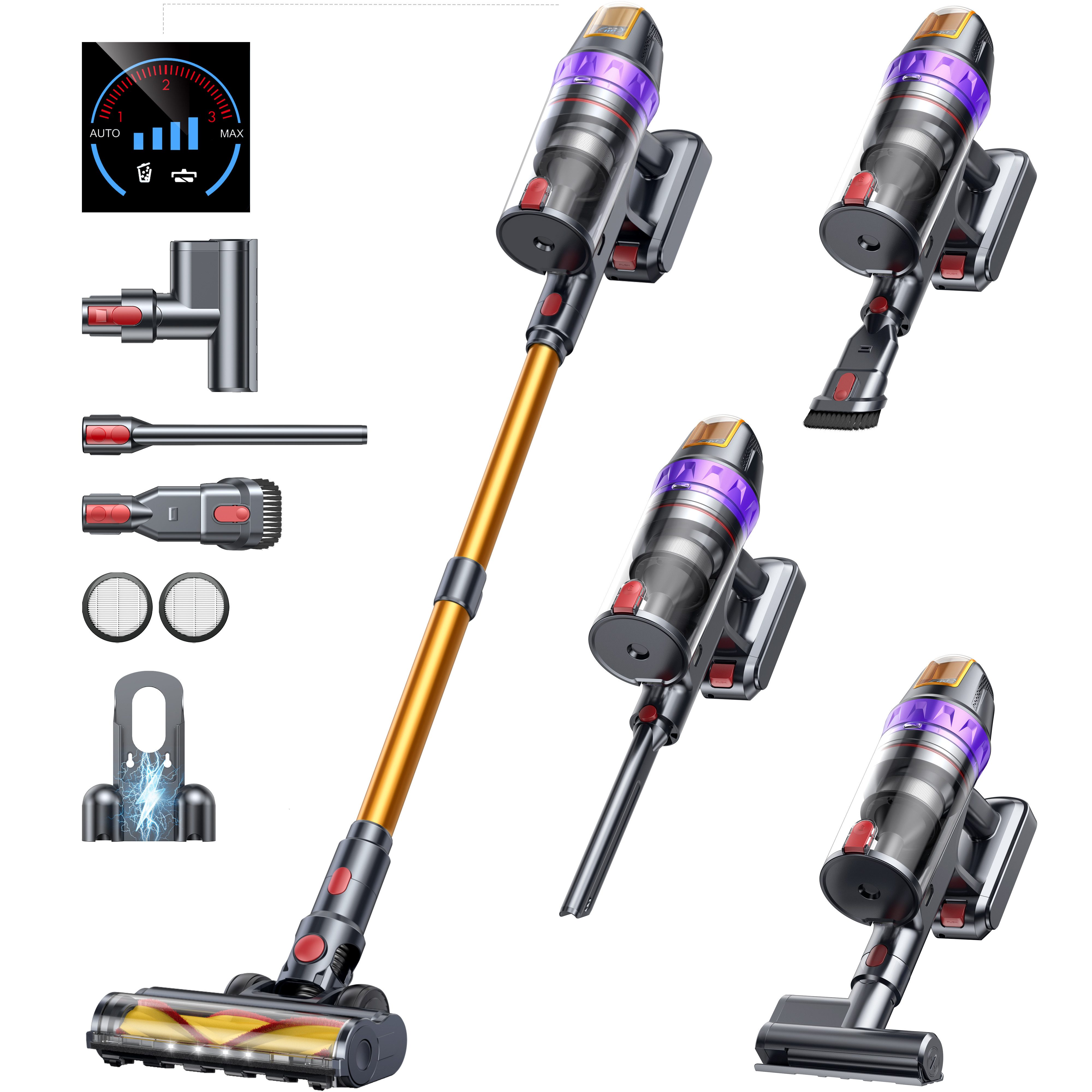 Buture Akku-Hand-und Stielstaubsauger 85000Pa Akkustaubsauger, 750 W Akku Staubsauger, Akkusauger Kabelloser, 85 kPa, 60 Minuten Laufzeit, Abnehmbarer Akku