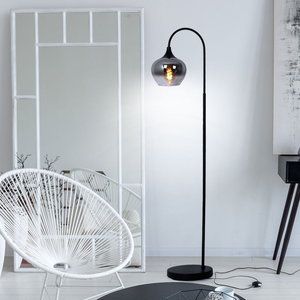 GLOBO LIGHTING Stehlampe, Leuchtmittel nicht inklusive, Stehleuchte Standlampe Rauchglas Metall schwarz E27 Retro Wohnzimmer