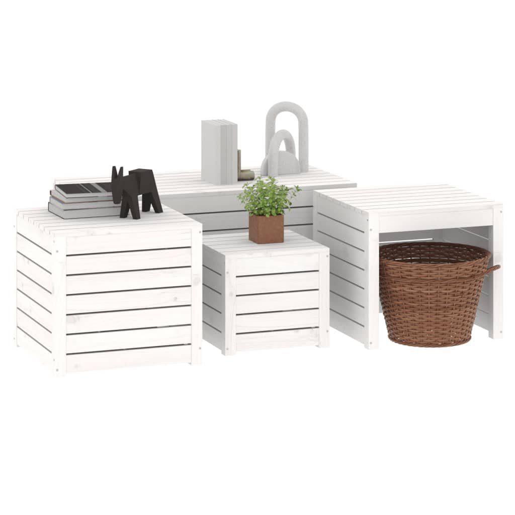 vidaXL Auflagenbox 4-tlg Gartenbox-Set Weiß Massivholz Kiefer