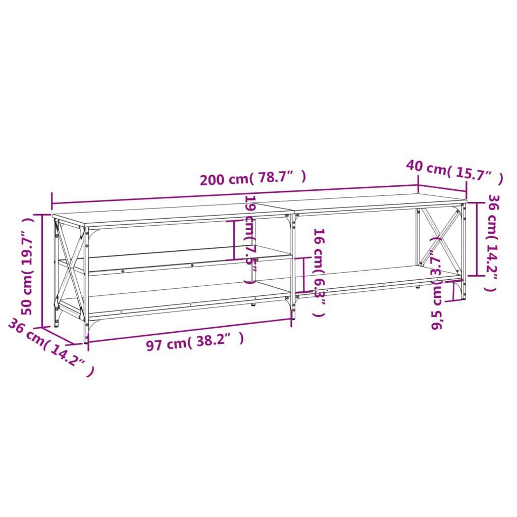 200x40x50 cm Metall Sonoma Grau furnicato Holzwerkstoff TV-Schrank und