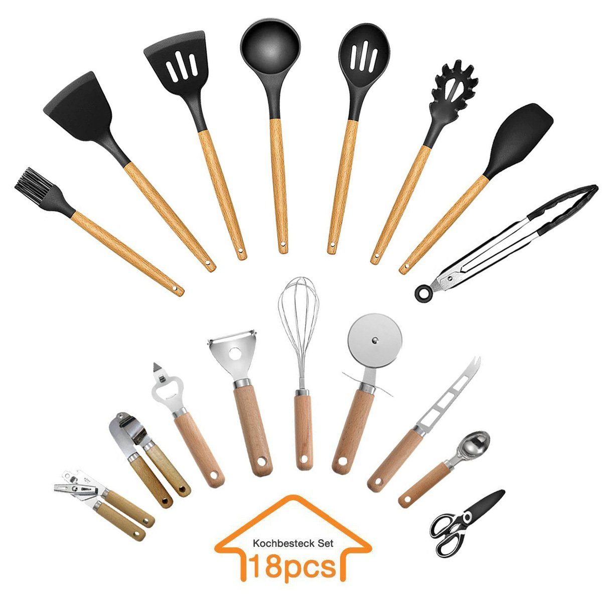 Novzep Küchenschaufel 18 Stücke Kochgeschirr-Set aus Silikon für die Küche, Schwarz | Küchenschaufeln