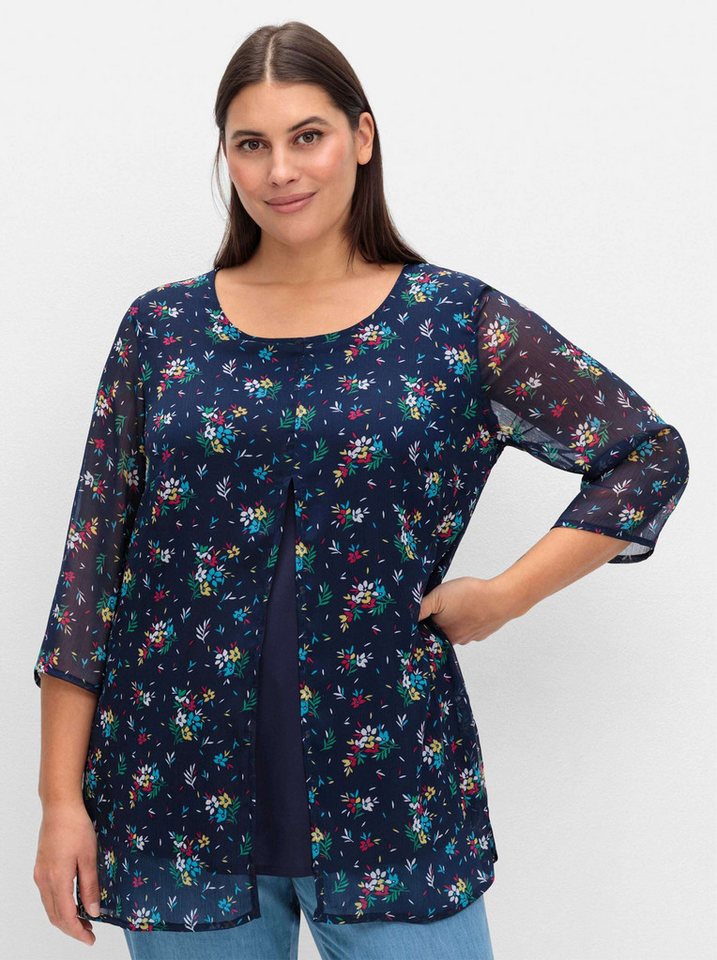 Sieh an! Klassische Bluse Longbluse 3/4-Arm
