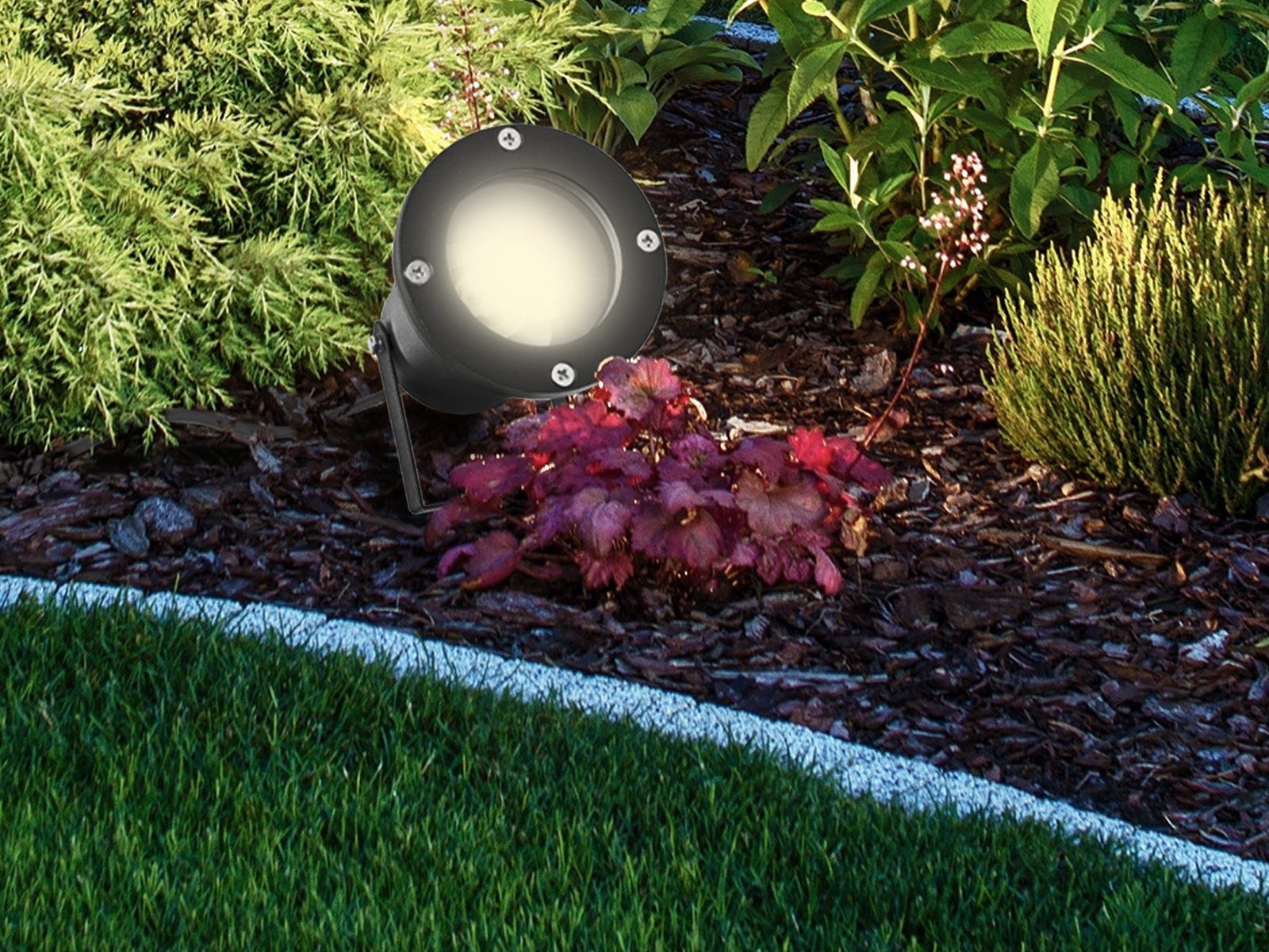 Schwarz Gartenstrahler, meineWunschleuchte Außen-Strahler, Garten Erdspieß LED wechselbar, mit LED beleuchten, Wegbeleuchtung Warmweiß,
