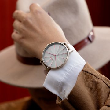 OOZOO Quarzuhr Oozoo Damen Armbanduhr Timepieces Analog, (Analoguhr), Damenuhr rund, extra groß (ca. 48mm) Lederarmband, Fashion-Style
