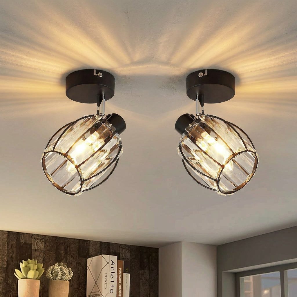 ZMH Deckenstrahler E27 15CM Wohnzimmer Schwarz Kristall Modern Deckenlampe Vintage Flur, Einfache Installation, ohne Leuchtmittel, Küchenlampe mit Metall Rahmen Innen Hotel