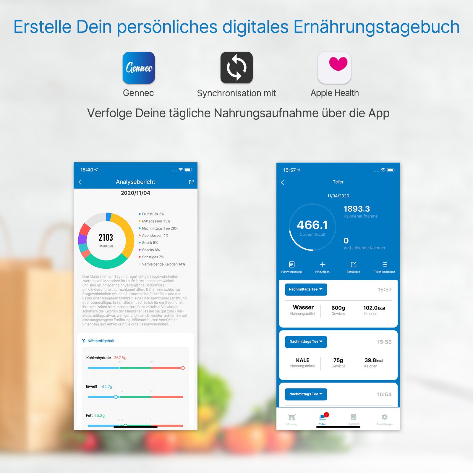 RENPHO Küchenwaage Calibra 1L Smart Nutrition Scale T001, Smarte Küchenwaage für präzise Ernährungstracking & Zielerreichung