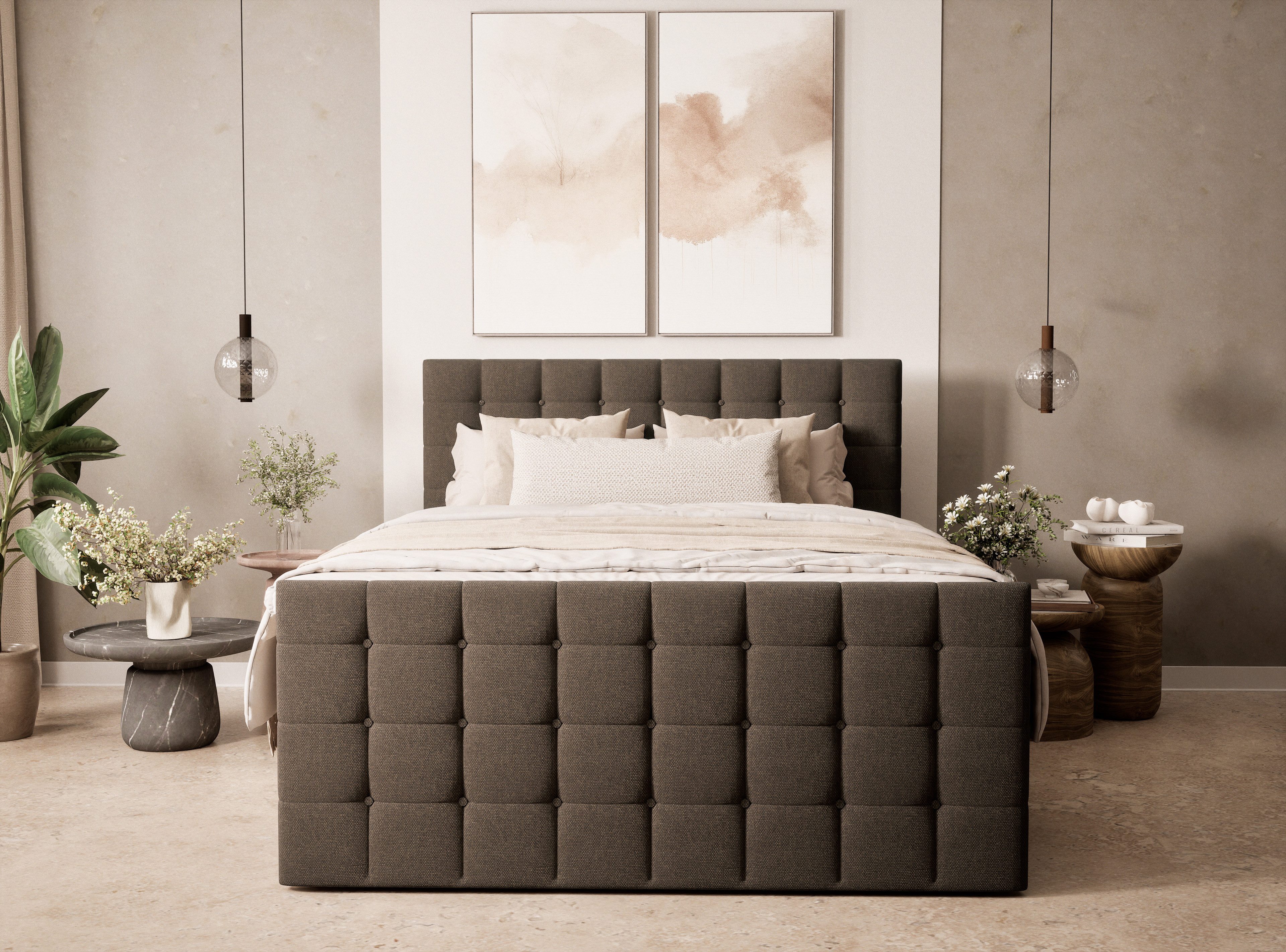 Maison de Rêve Boxspringbett Tasca mit Bettkasten (Komplettbett mit Matratzen, Kopfteil und Topper), Boxspringbett mit Matratzen H4, Doppelbett, inkl. Visco-Topper