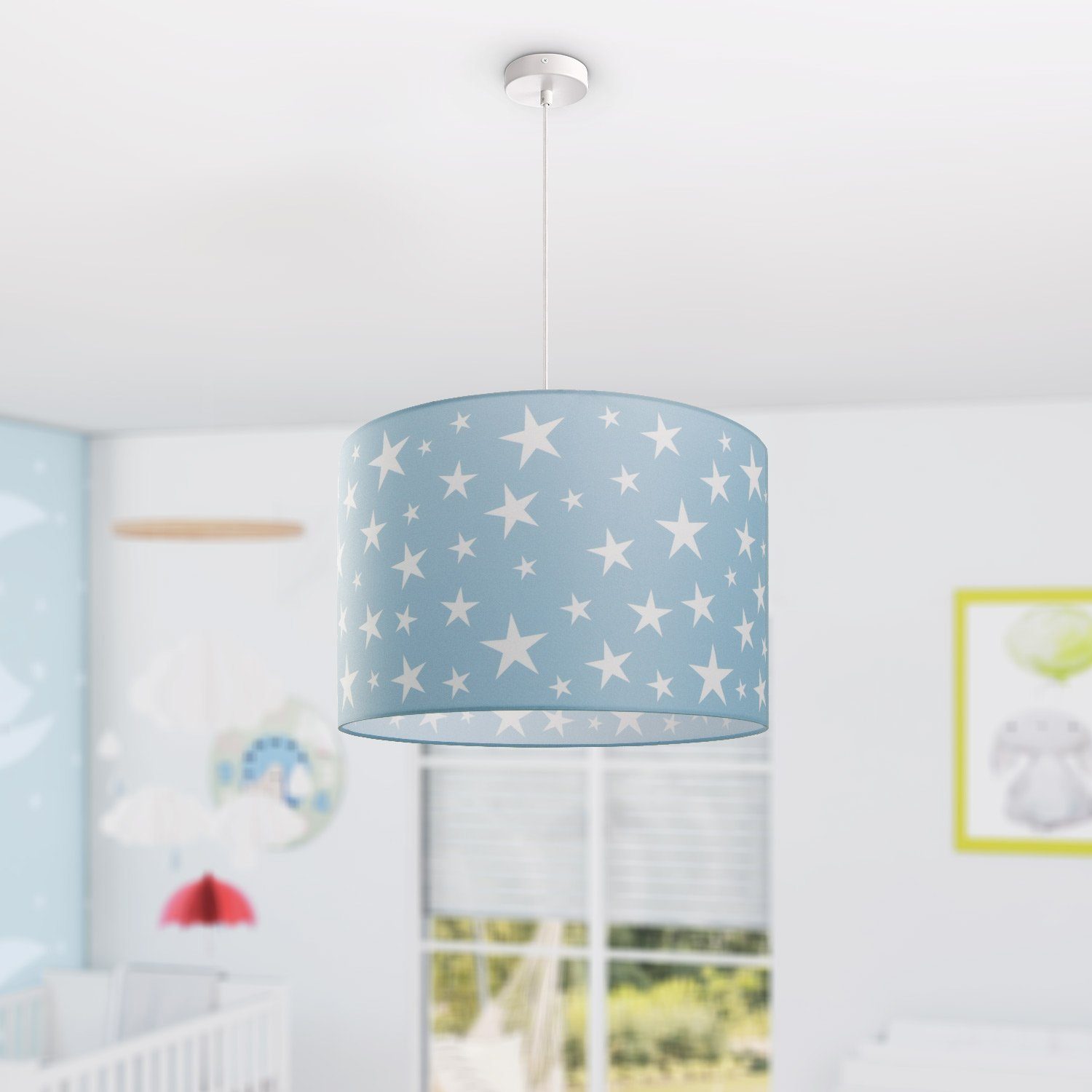 Paco Home Pendelleuchte Kinderzimmer LED E27 Kinderlampe Leuchtmittel, Sternenhimmel 315, Motiv Capri Deckenlampe ohne