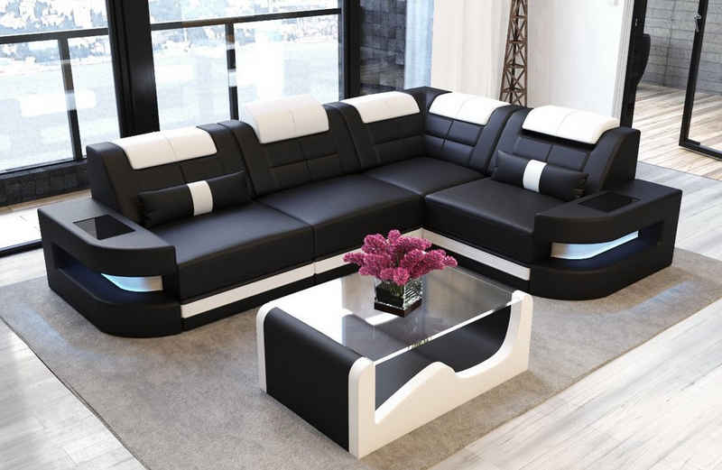 Sofa Dreams Ecksofa Ledercouch Sofa Leder Como L Form Ledersofa, Couch, mit LED, wahlweise mit Bettfunktion als Schlafsofa, Designersofa