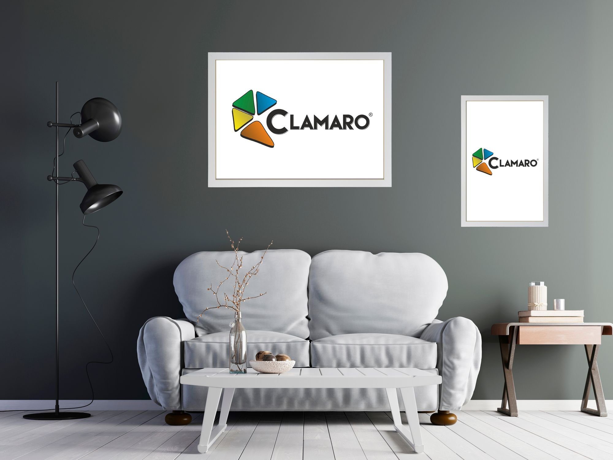 Clamaro Bilderrahmen Bilderrahmen CLAMARO 'Collage' handgefertigt nach Maß FSC® Holz Moderner eckiger MDF Rahmen inkl. Acrylglas, Rückwand und Aufhänger 47,6x65,2 in weiss matt