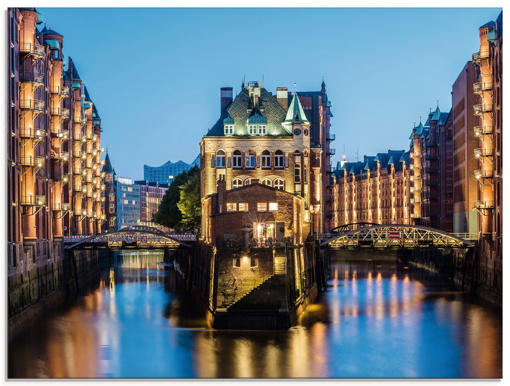 Artland Glasbild Hamburg Wasserschloss in Speicherstadt 2, Gebäude (1 St),  in verschiedenen Größen