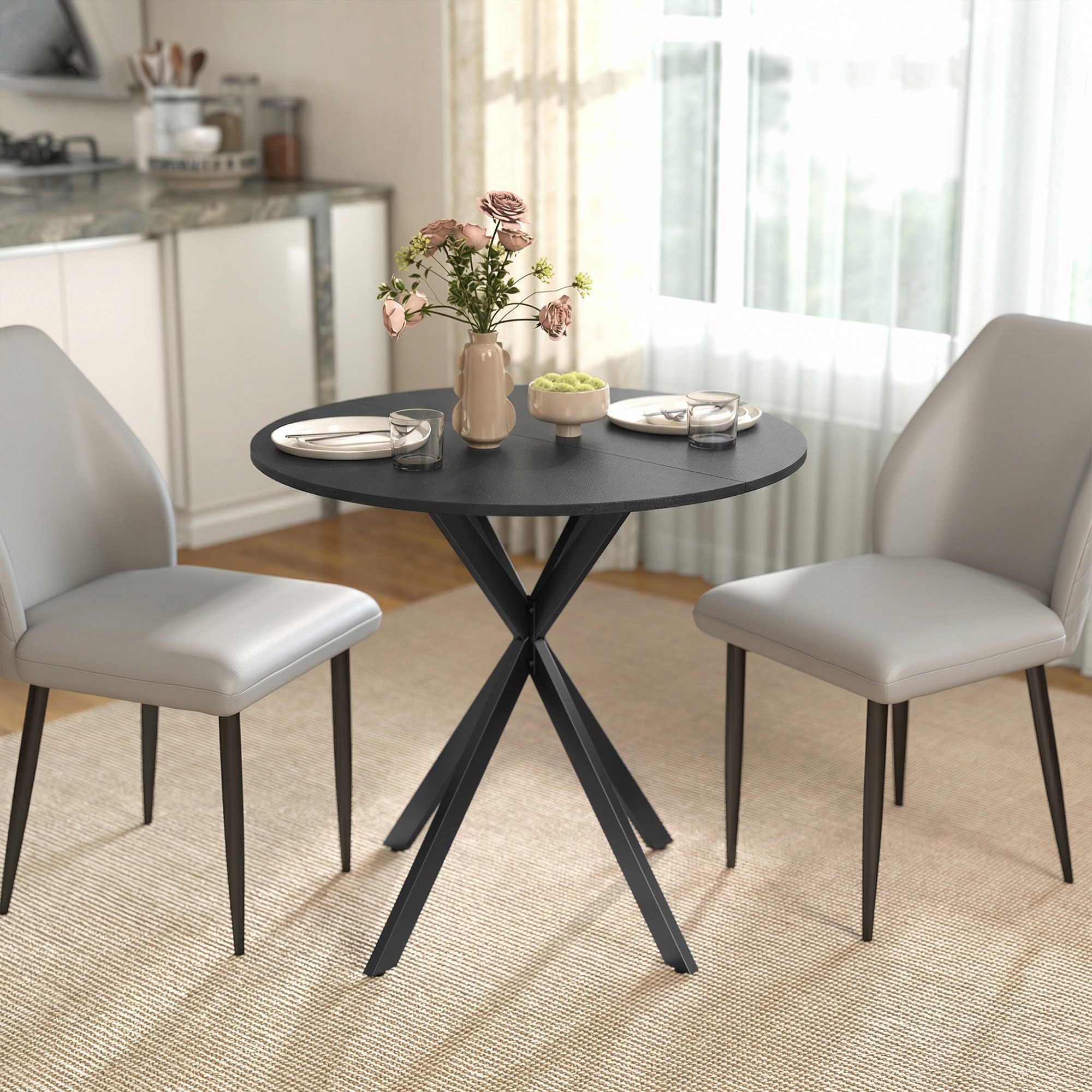 HOMCOM Esstisch (für Esszimmer, Küche, Wohnzimmer, 1-St., rund, 80 x 80 x 75 cm), Schwarz