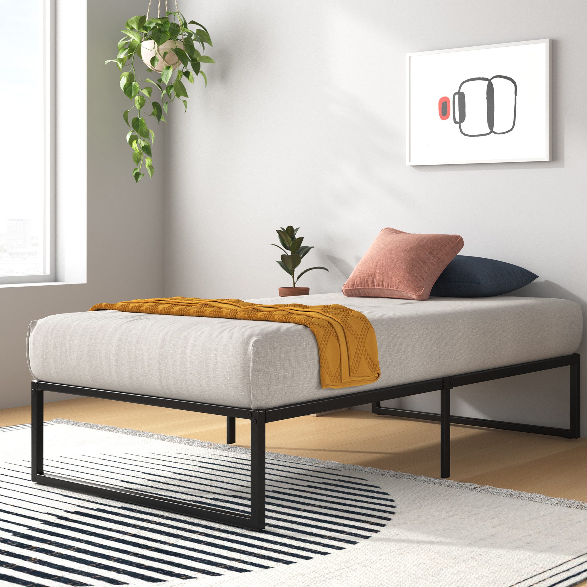 ZINUS Bettgestell Lorelei, moderner Bettrahmen mit integriertem Lattenrost, Gästebett (Packung, 1-tlg., Metallbett, Schwarz, 90x200 cm), Kinderleichter Aufbau, ohne Matratze