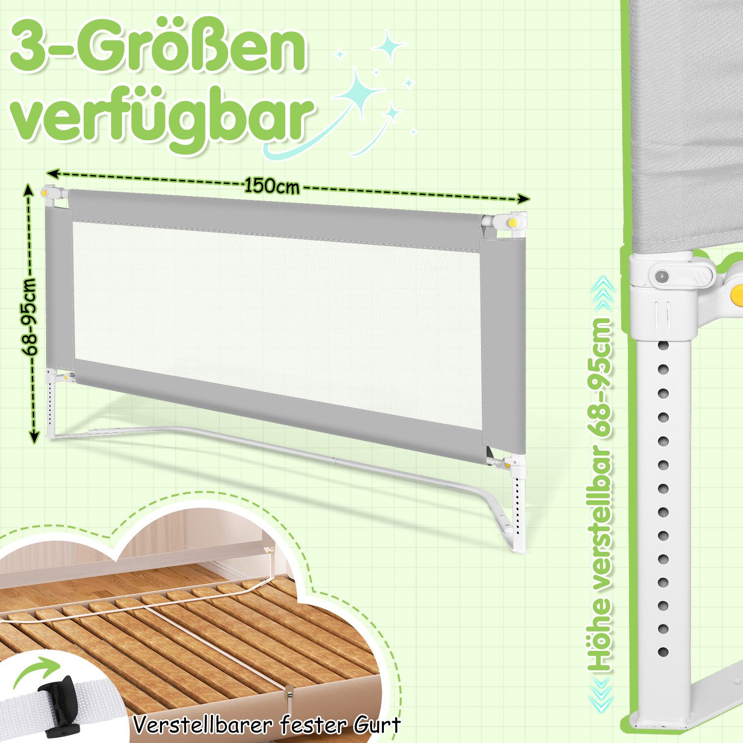 Clanmacy Bettschutzgitter Bettgitter Kinderbettgitter 150/180/200cm Bettschutzgitter Kinder Baby