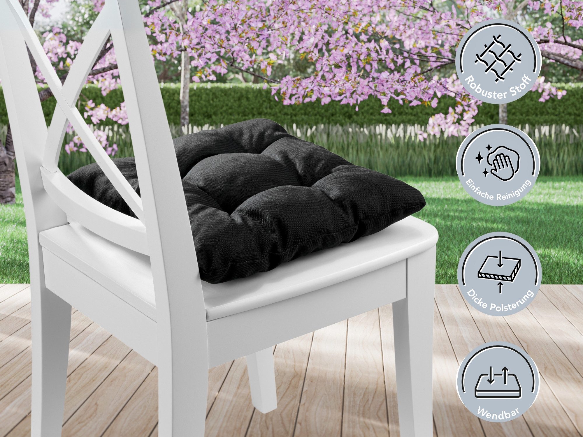 XDREAM Stuhlkissen Sitzkissen Set (2er & 4er) für Stühle und Bänke, robuste Polsterauflage für indoor und outdoor, 38x38x6 cm