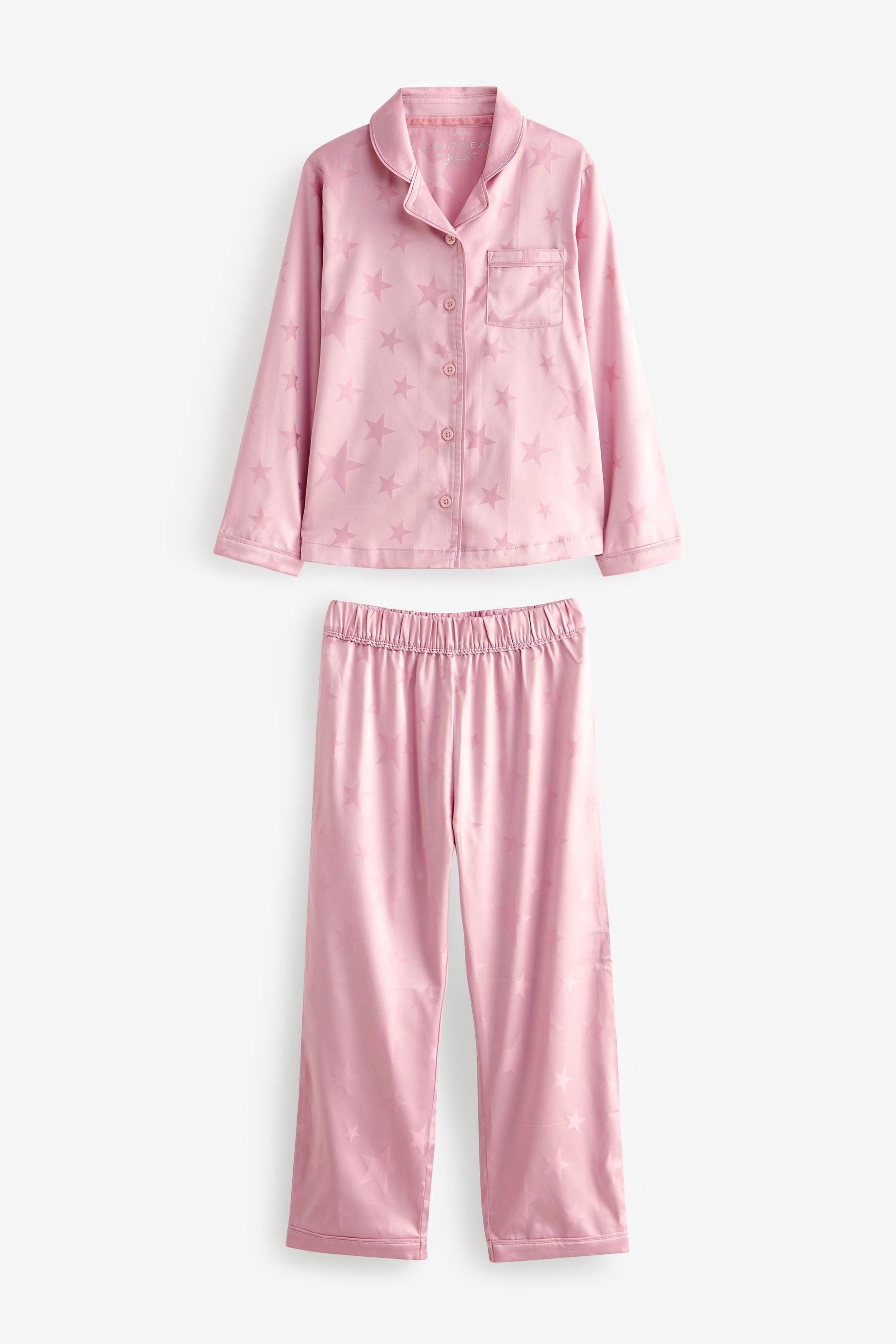 Next Pyjama Durchgehend geknöpfter Schlafanzug aus Satin (2 tlg) Pink Star