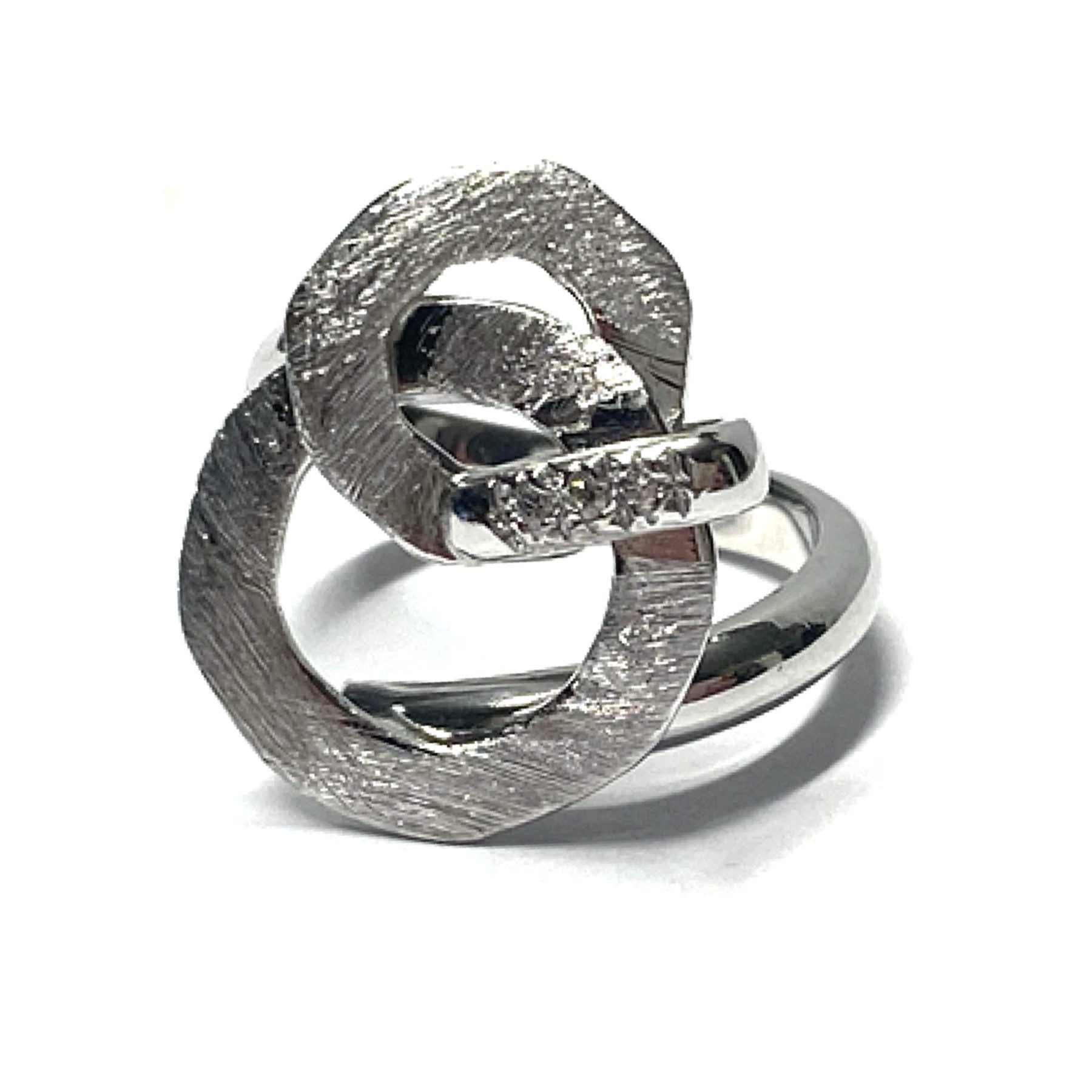 Silberring Ring 925 Silber rhodiniert teilweise matt Zirkonia modern #54