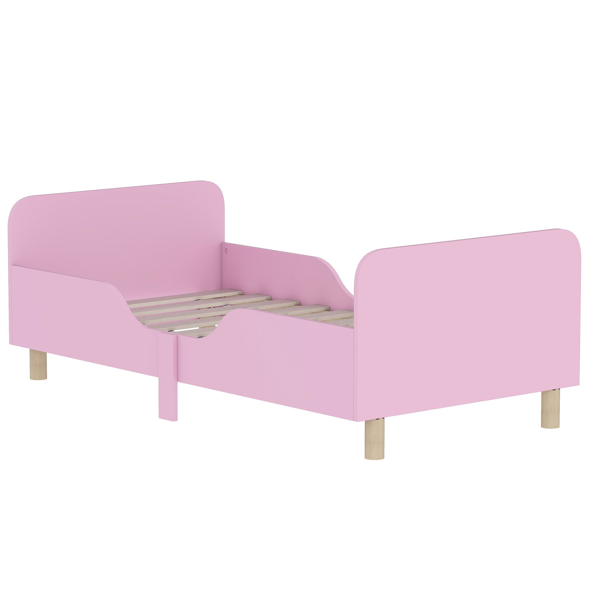 AIYAPLAY Kinderbett Kinderbett mit Rausfallschutz, Jugendbett mit Lattenrost (140 x 70 cm Jugendbett, 1-tlg., Einzelbett aus Holz), Holzbett für Mädchen und Jungen, Rosa