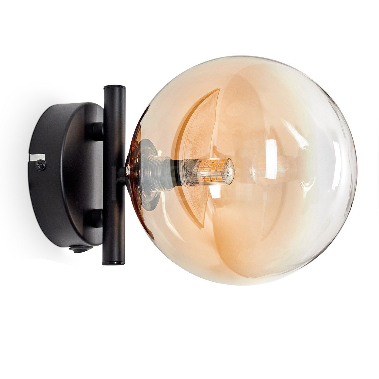 hofstein Wandleuchte Wandlampe aus Metall/Glas in Schwarz/Bernstein/Klar, o günstig online kaufen