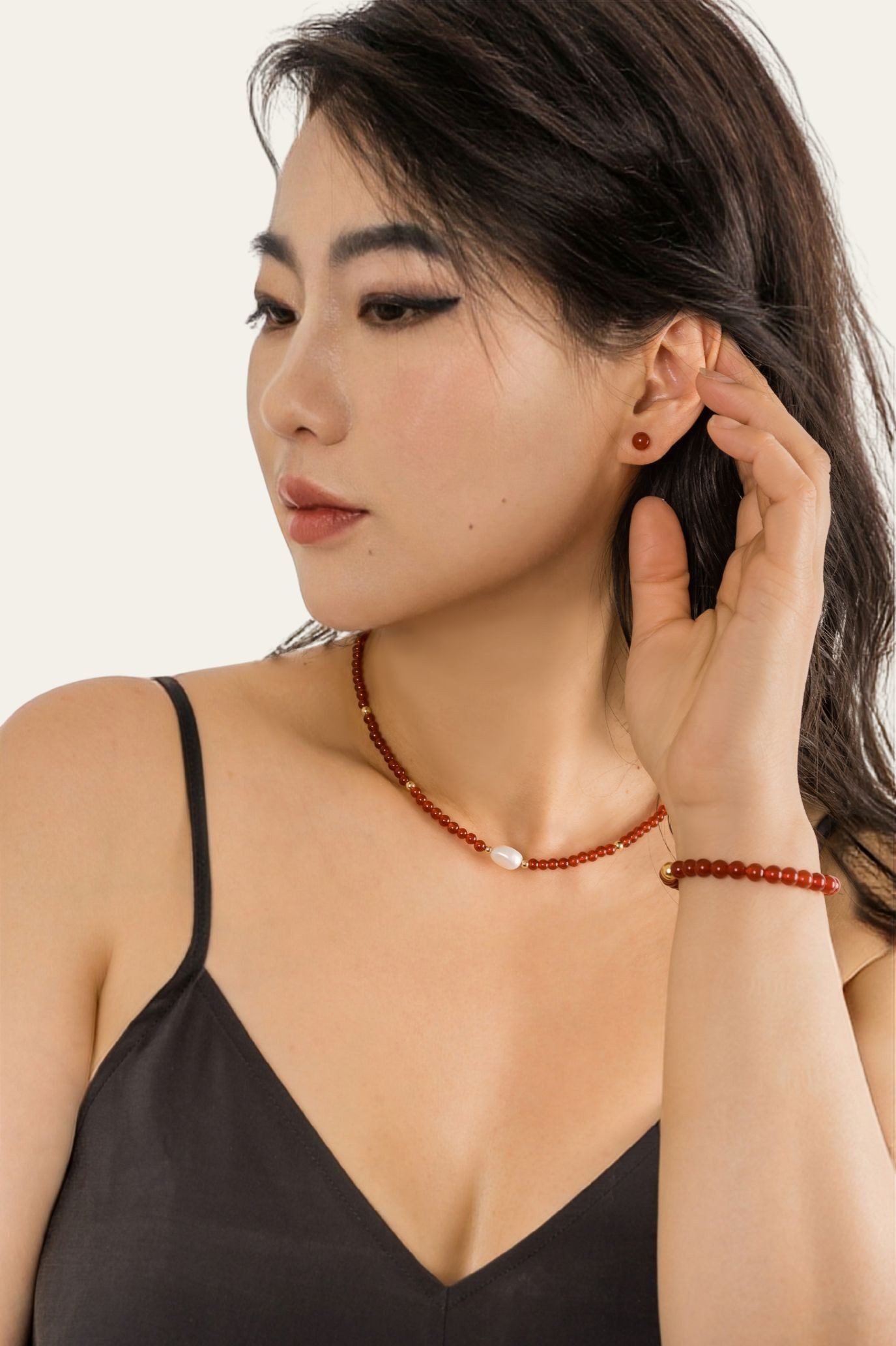 Collier Perlenkette Karneol rot "Audrey"