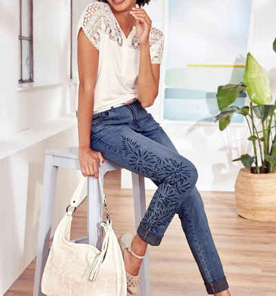 heine Push-up-Jeans LINEA TESINI Damen Designer-Jeans m. Stickerei, blue