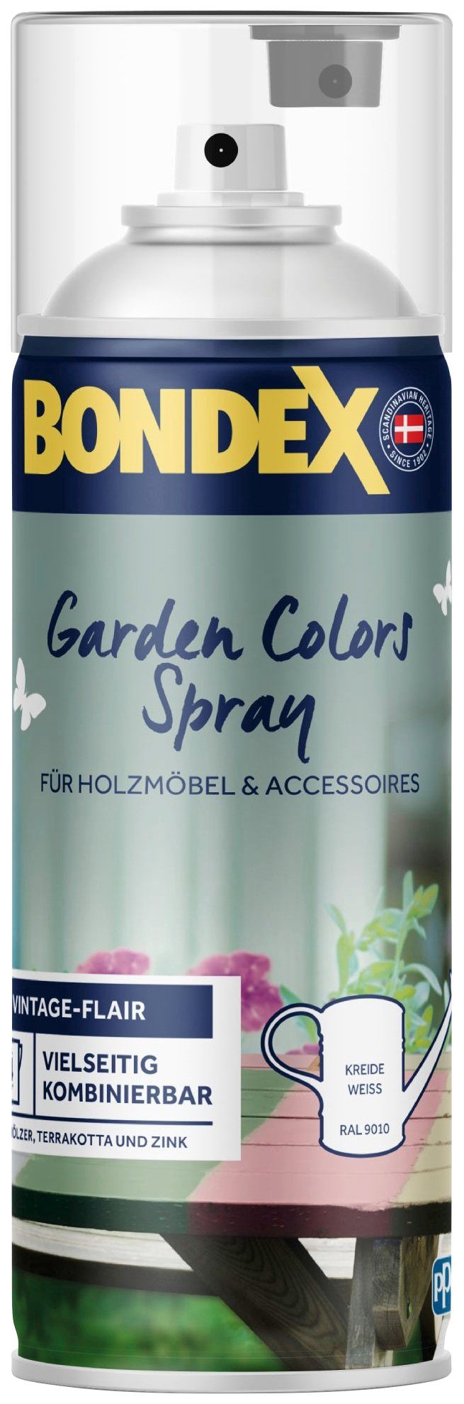Bondex Wetterschutzfarbe GARDEN COLORS Spray, Zartes Lagunenblau, 0,4 Liter Inhalt Kreide Weiss / RAL 9010