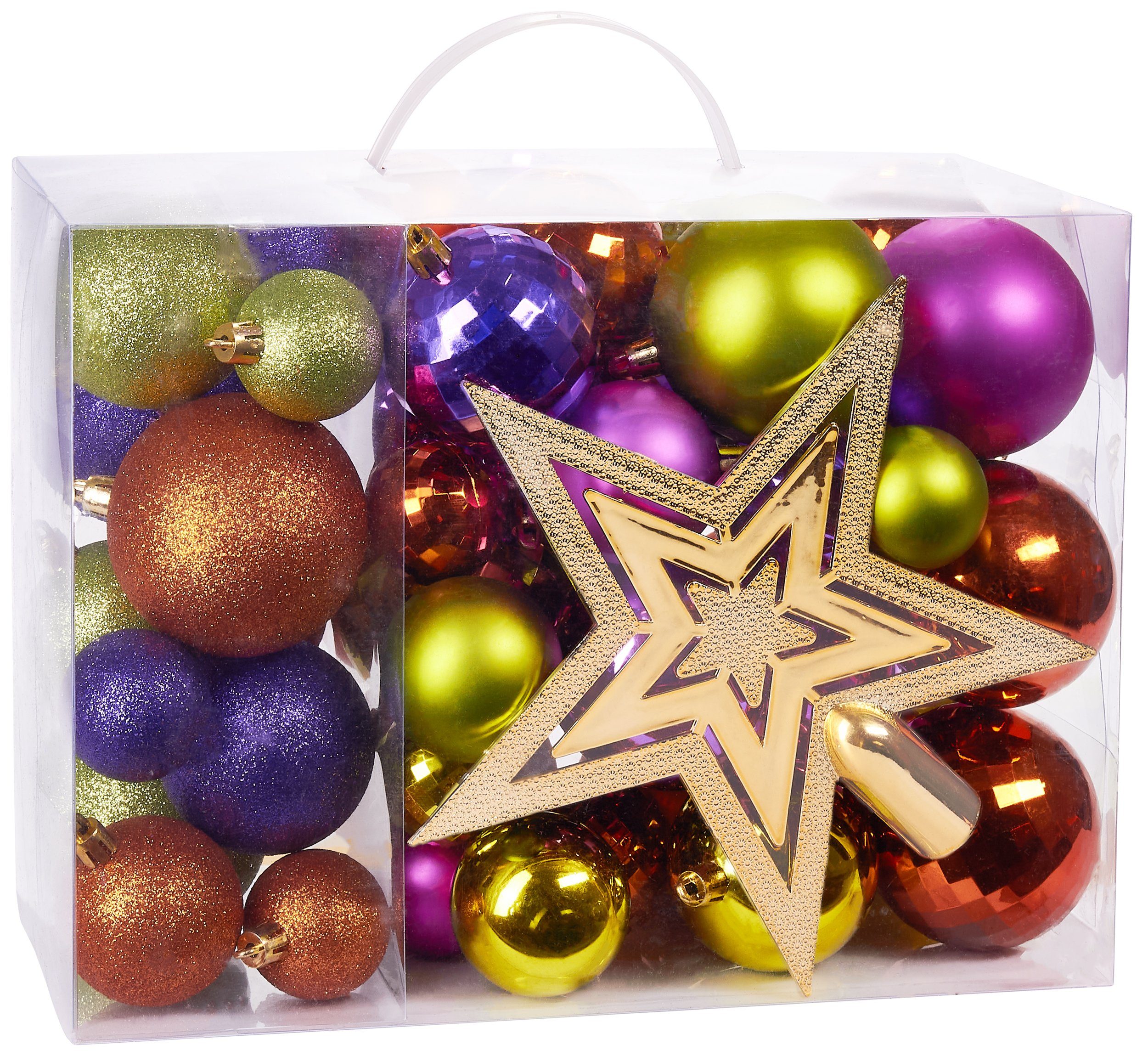 BRUBAKER Weihnachtsbaumkugel 50-teiliges Weihnachtskugel-Set mit Baumspitze, Christbaumschmuck aus Kunststoff, Weihnachtsdekoration edel und robust
