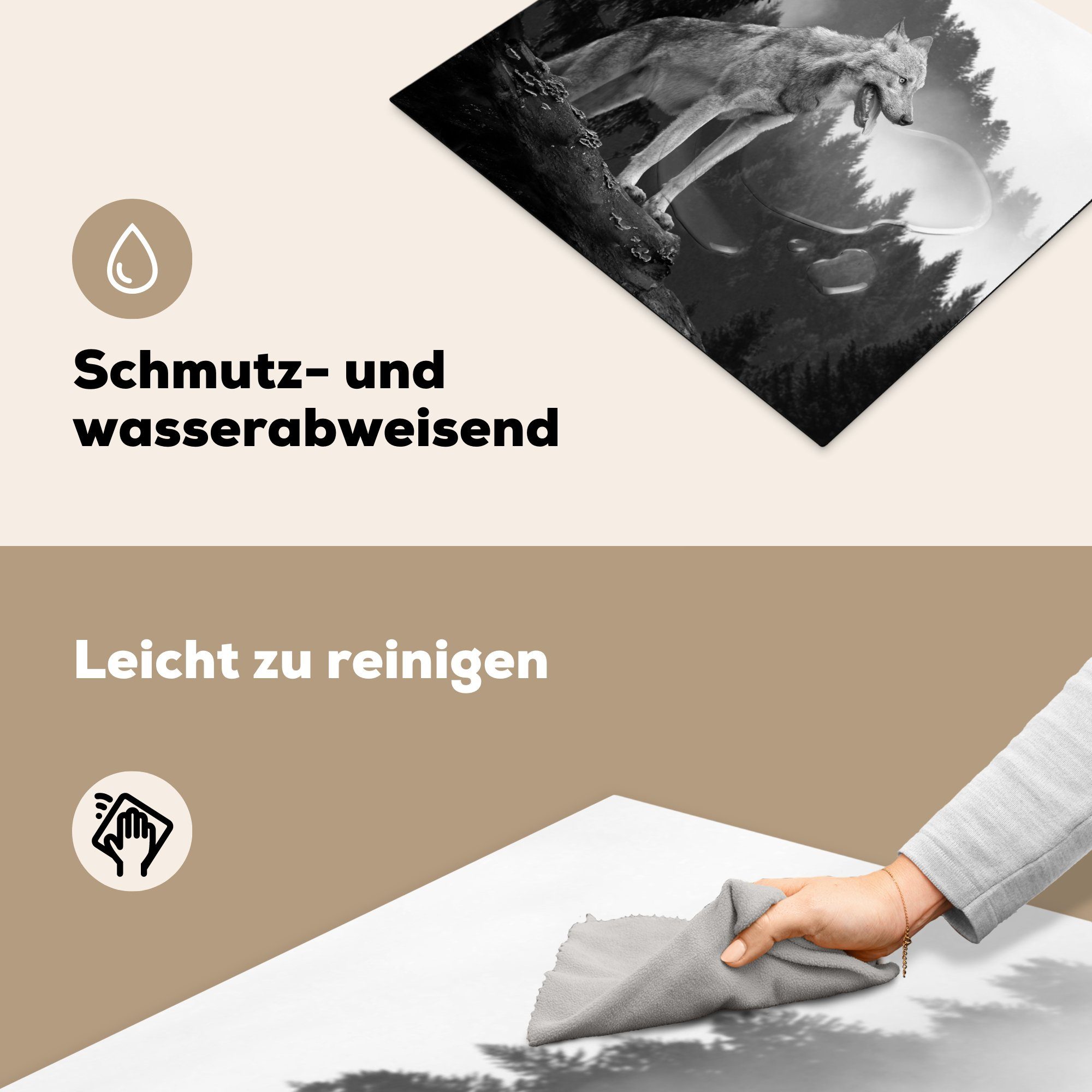 Wolf Induktionsschutz, Weiß, Induktionskochfeld, (1 Schwarz Ceranfeldabdeckung MuchoWow 57x51 cm, - Herdblende-/Abdeckplatte - tlg), - Vinyl, Wald