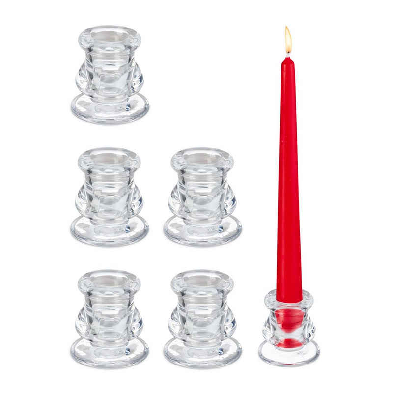 relaxdays Kerzenständer Stabkerzenhalter aus Glas 6er Set