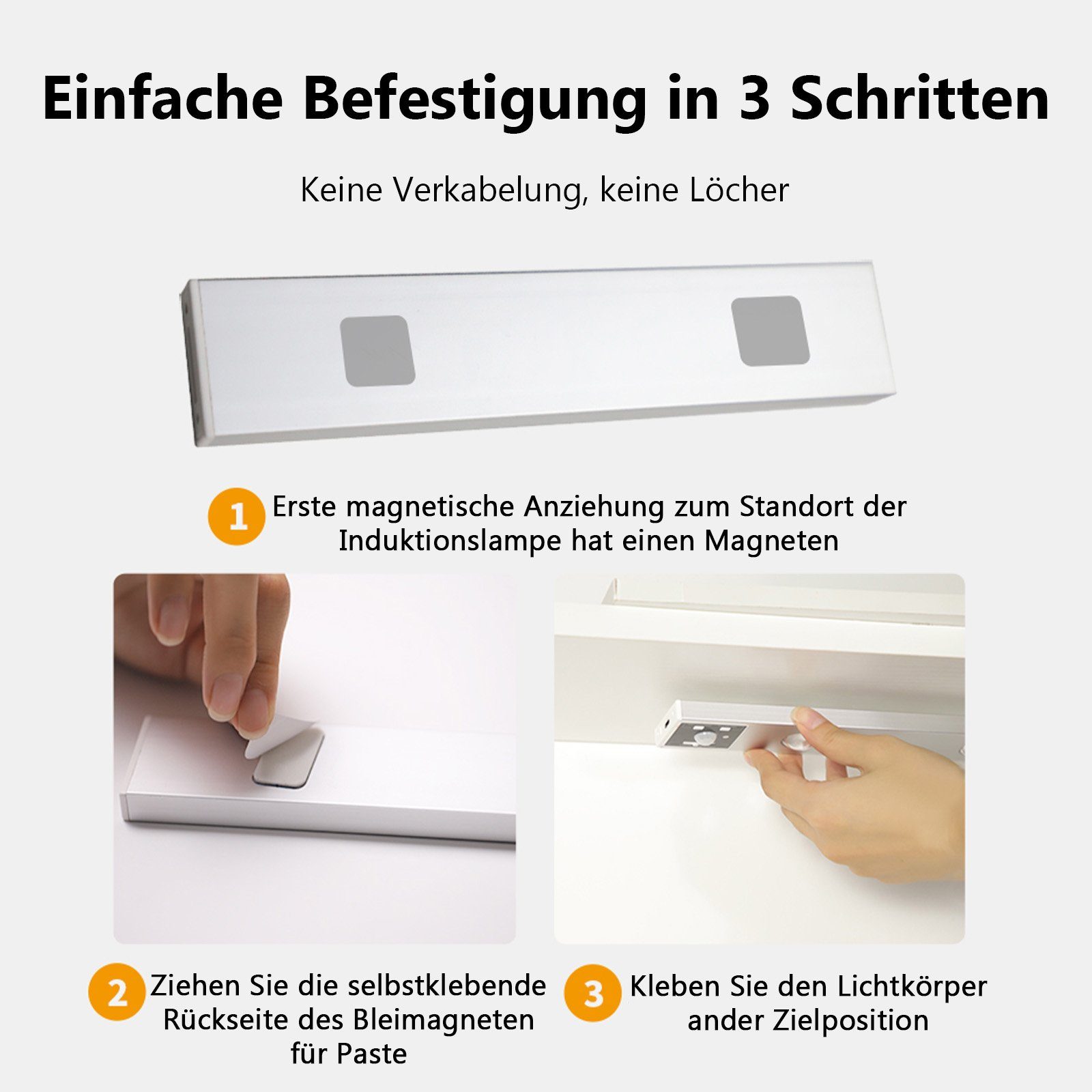 Sunicol LED Unterbauleuchte Magnetisch, 6500K Naturweiß, 4500K Schlafzimmer kabellos, 3000K Bewegungssensor, Lichtfarben, wiederaufladbar, LED Silber Küche für Dimmbar, Kleiderschrank mit 3 Kaltweiß, Warmweiß