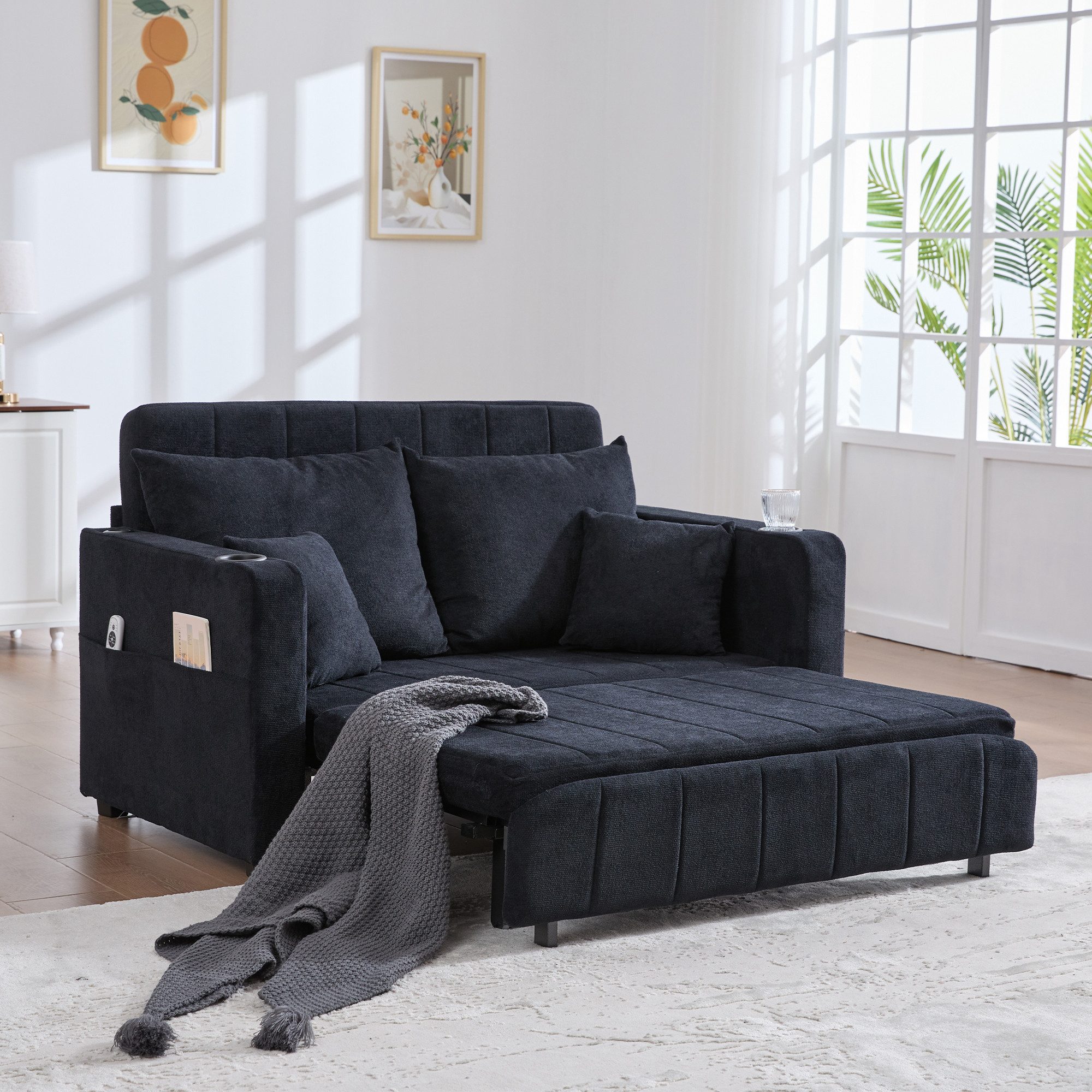 Odikalo 2-Sitzer Schlafsofa Doppelsofa Lounge Sessel Kissen Verstellbar USB günstig online kaufen