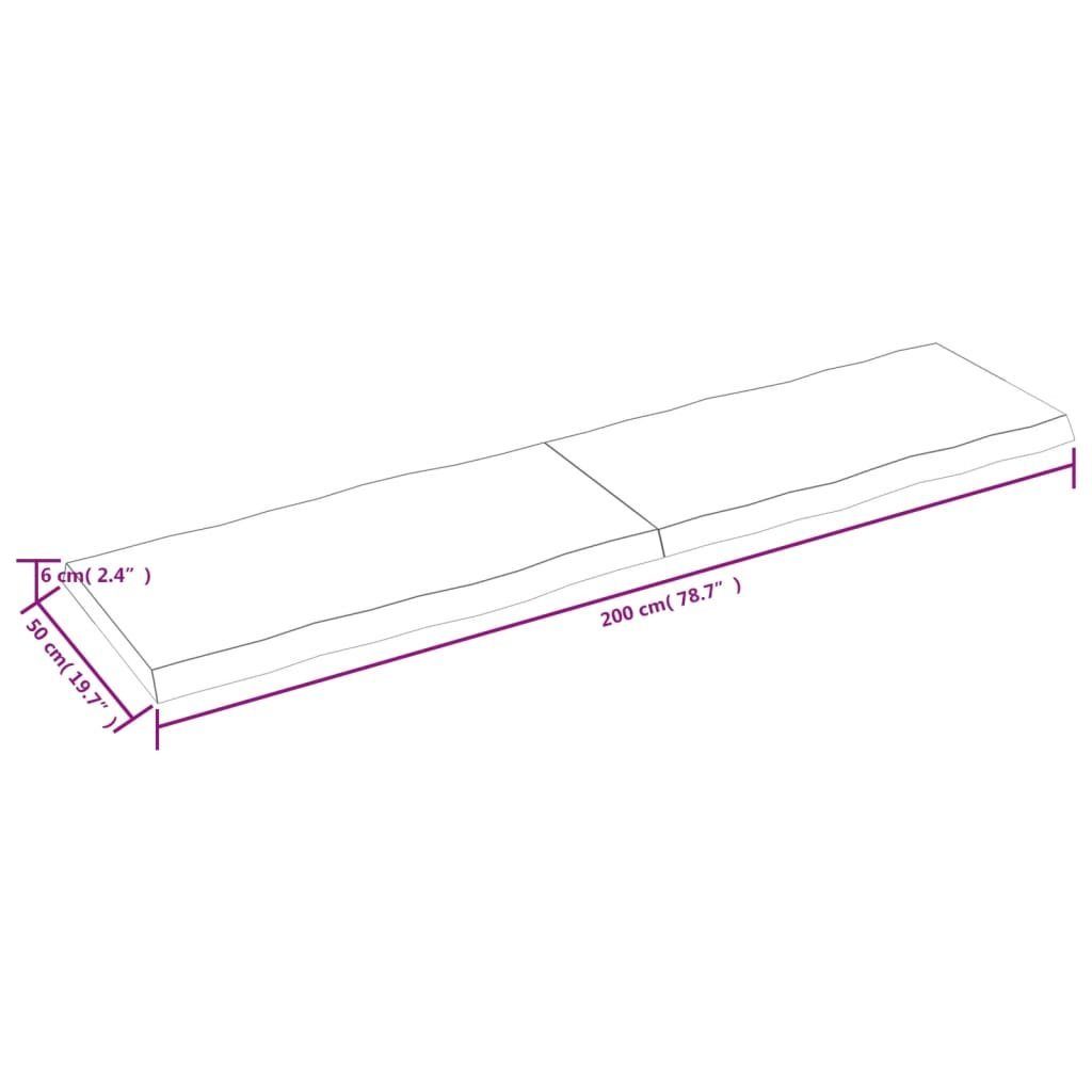 Behandelt St) 200x50x(2-6) Tischplatte (1 Baumkante Massivholz cm furnicato