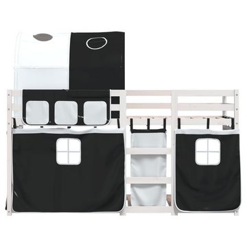vidaXL Bett Etagenbett mit Vorhängen Weiß & Schwarz 90x190 cm Kiefernholz