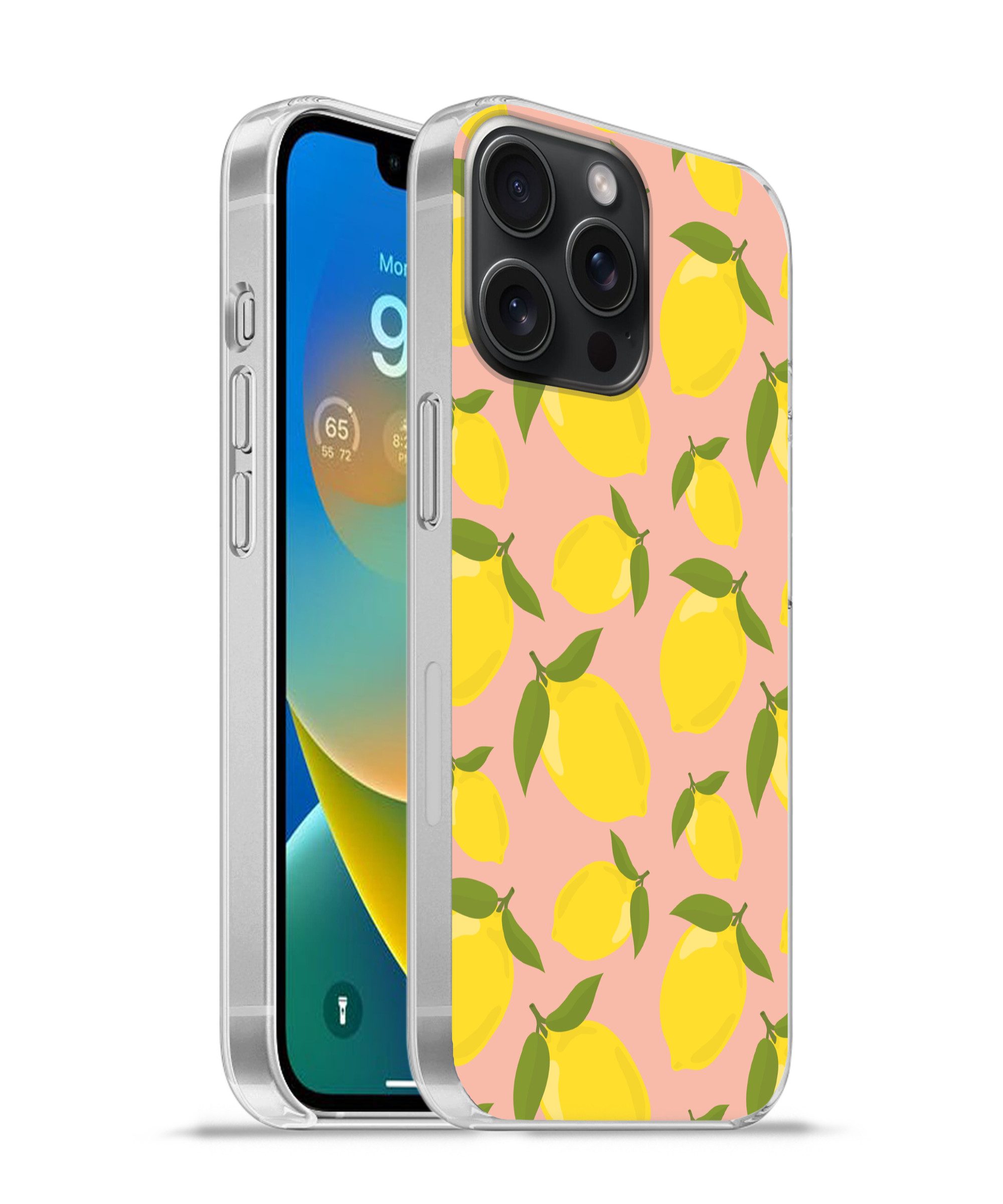 MuchoWow Handyhülle für Apple iPhone 15 Pro Max Zitronen - Gelb - Rosa - Muster - Obst, Smartphone-Bumper, Print, Handy Schutzhülle Dünn