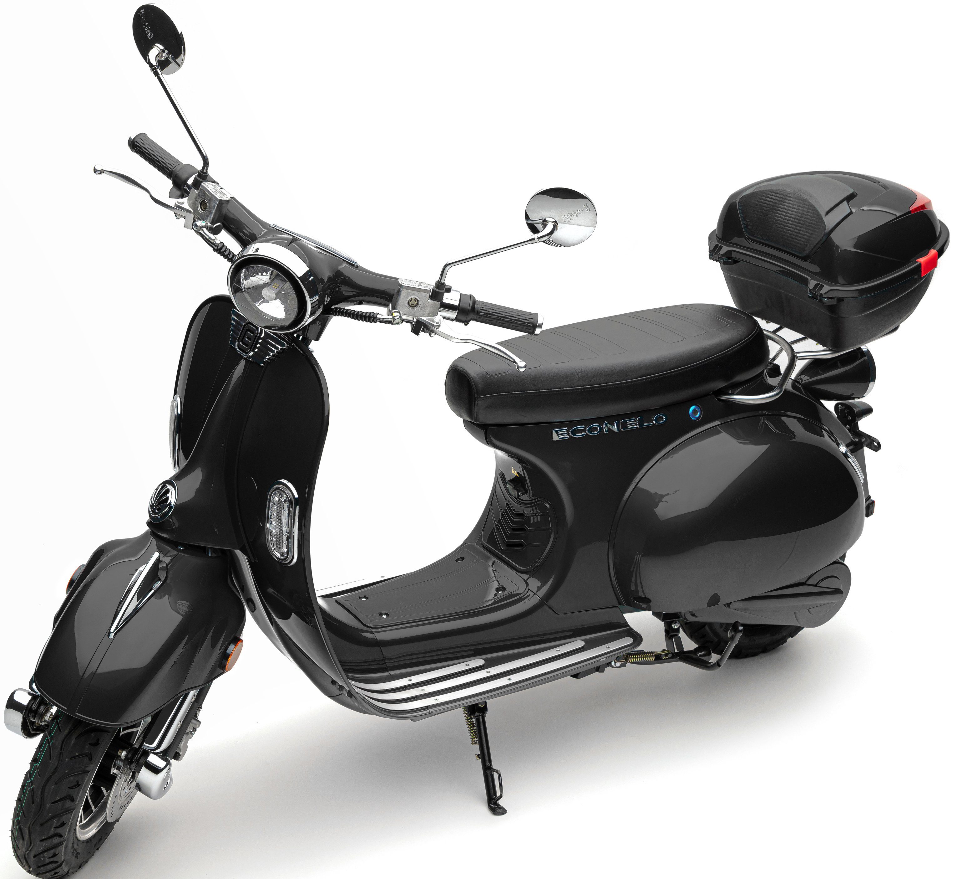 W, 45 schwarz E-Motorroller 2000 ECONELO km/h, Topcase;Alarmanlage CLASSIC,
