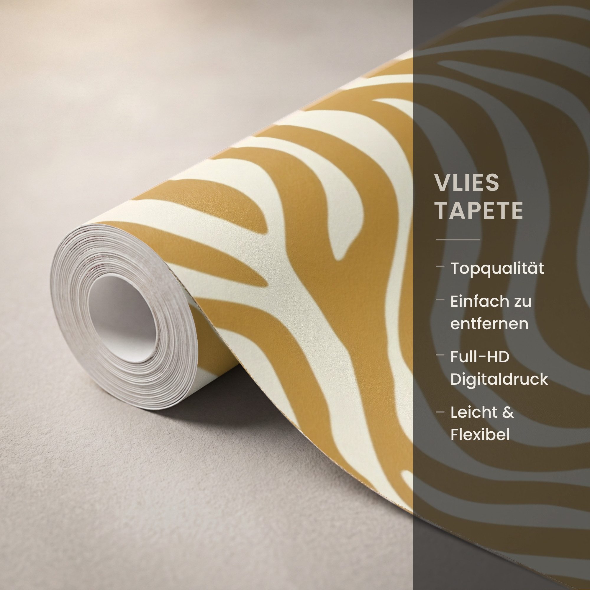 OnlyWow Fototapete Zebra - Klassisch - Ocker - Gelb, Matt, bedruckt, Wandtapete, Schlafzimmer, bedruckt 100x220cm