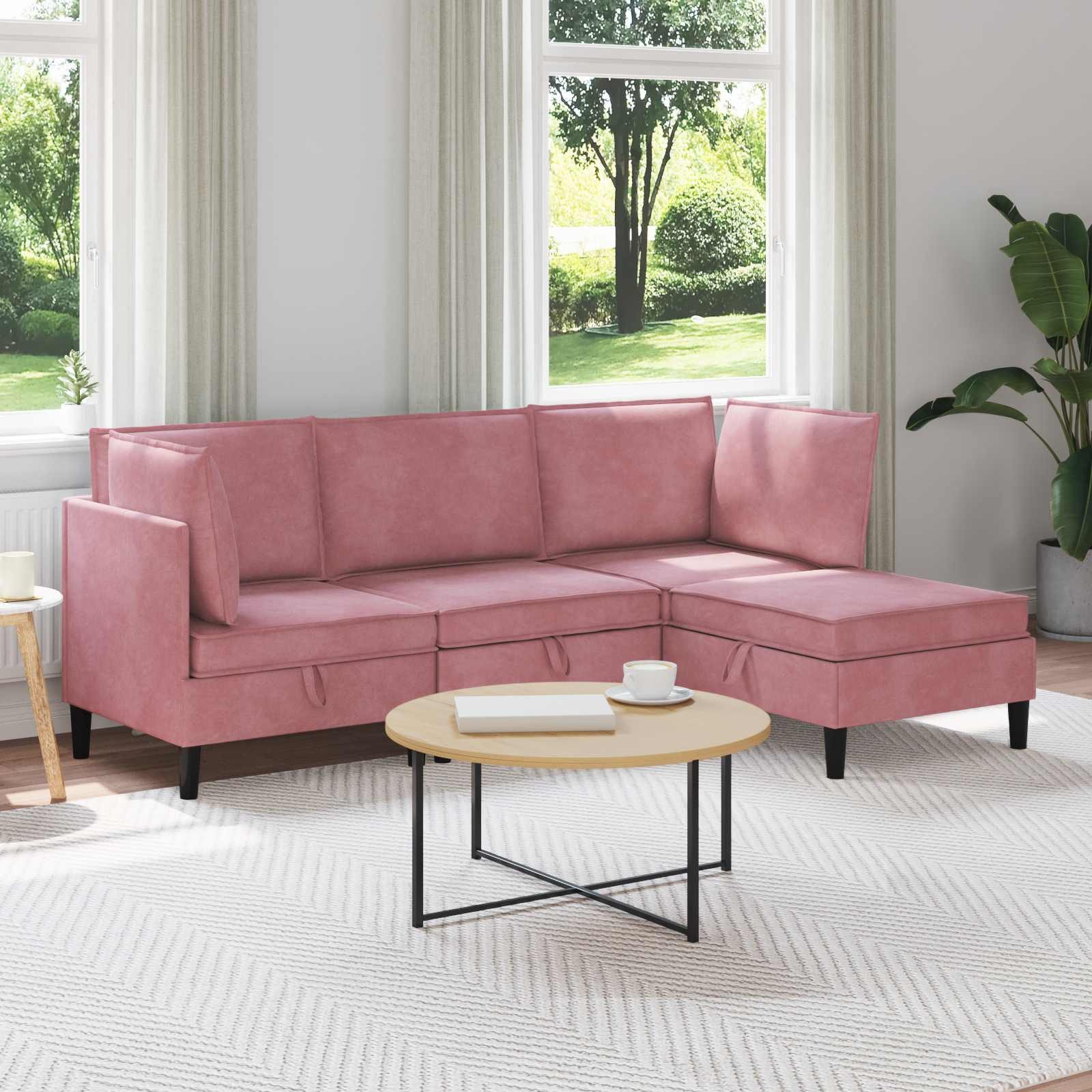 vidaXL Wohnzimmer-Set Wohnzimmergarnitur mit Kissen mit Speicher 4 pcs Rosa Samt, (4-St)