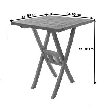 Junado® Balkonset Square_, Gartenset Teak mit Klapptisch