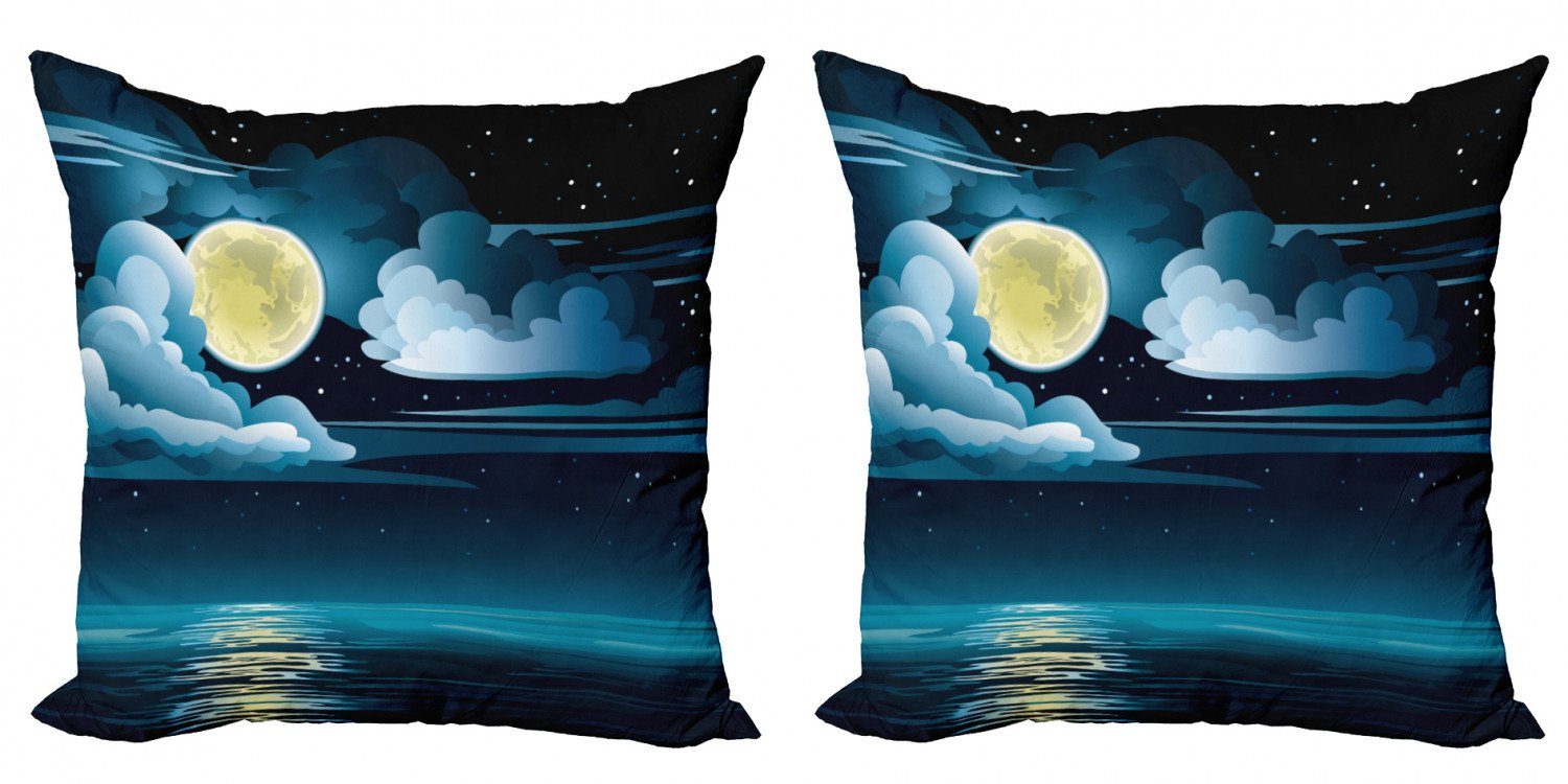 Wolken Kissenbezüge Abakuhaus Doppelseitiger (2 Sterne Vollmond Digitaldruck, Stück), Accent Modern Nacht